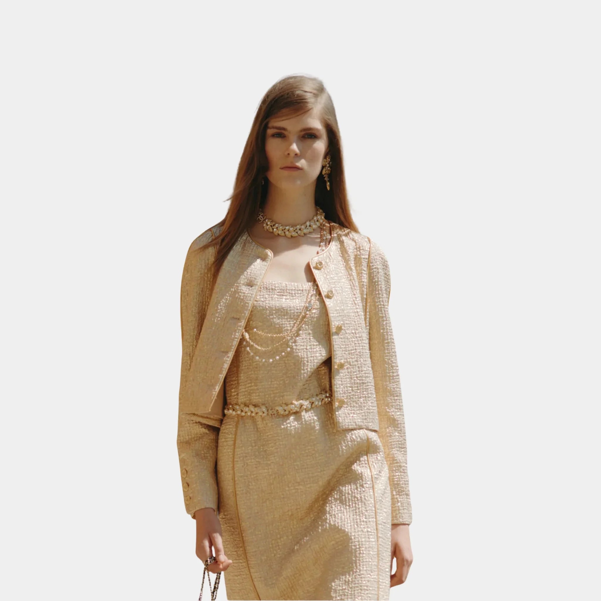 Chanel Jacket in Gold Silk Crepe, Front