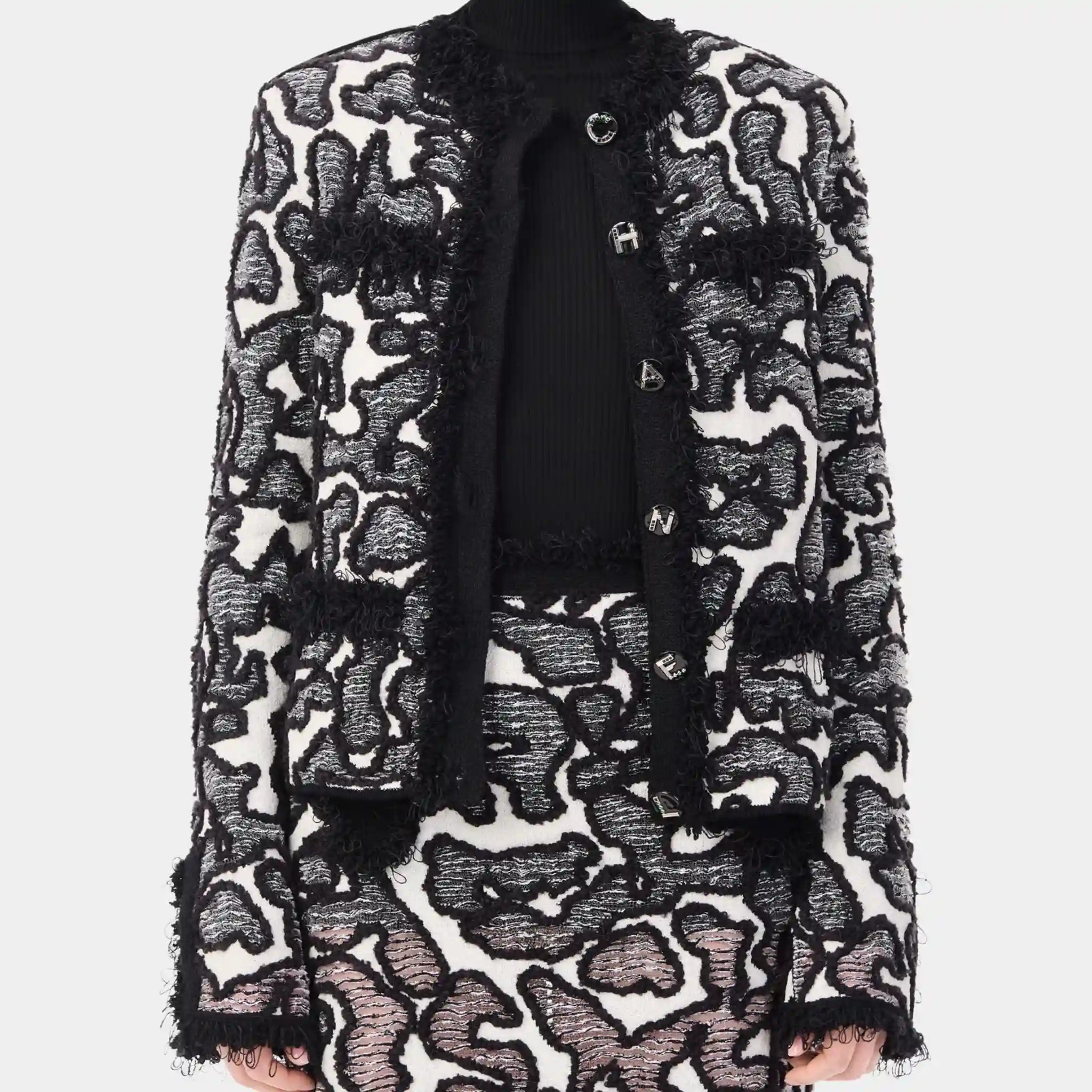 Chanel Jacket in Silk & Cotton in Black & White, Front