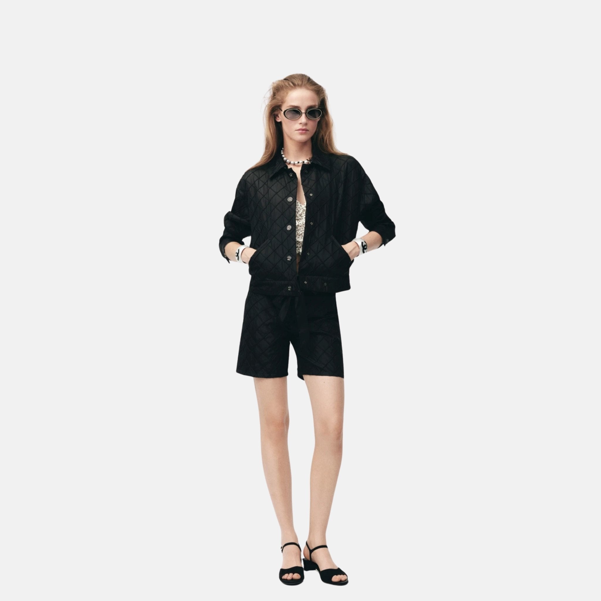 Chanel Jacket In Taffeta Coco Beach Collection, Black, Front