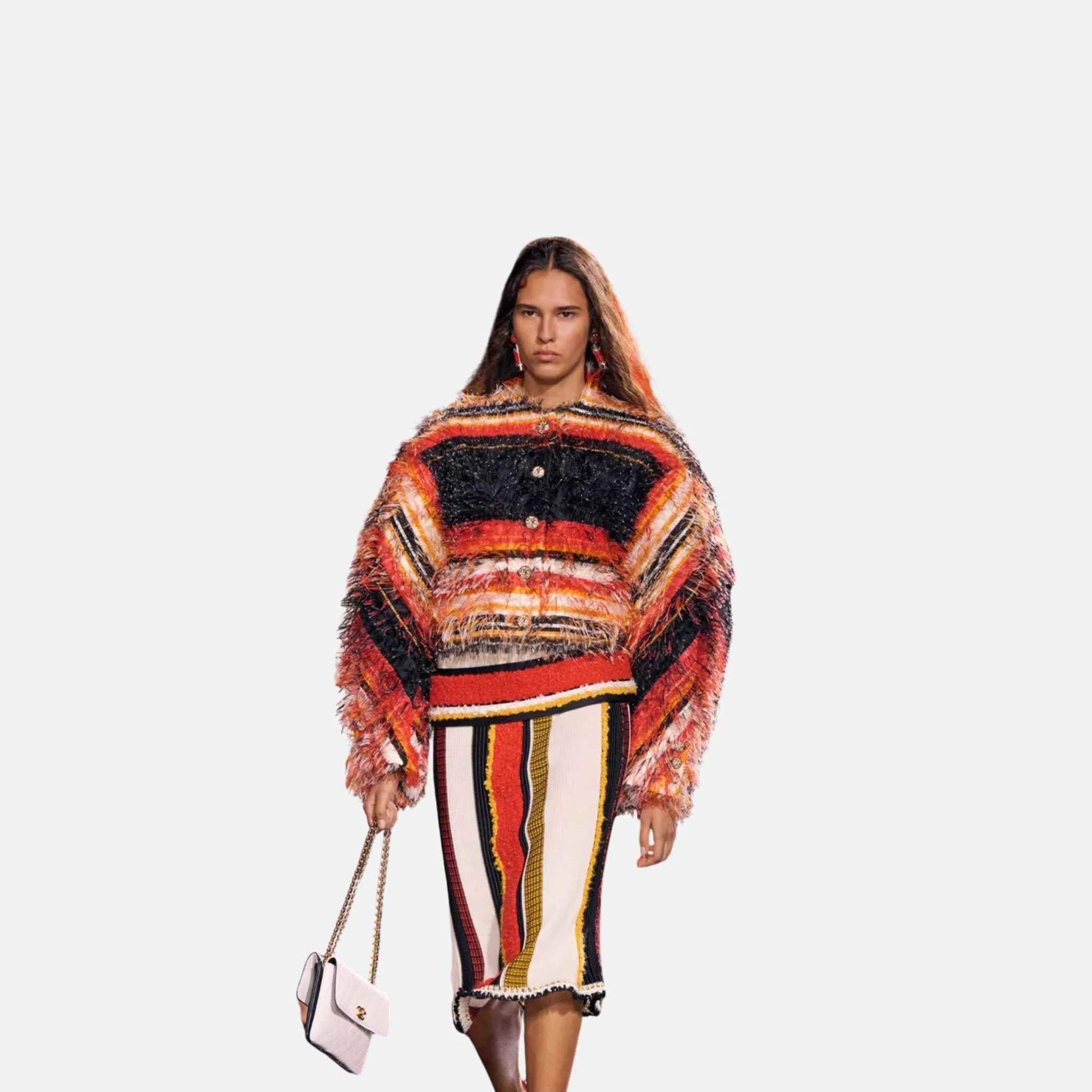 Chanel Jacket Mixed Fibers Dark Red White Orange