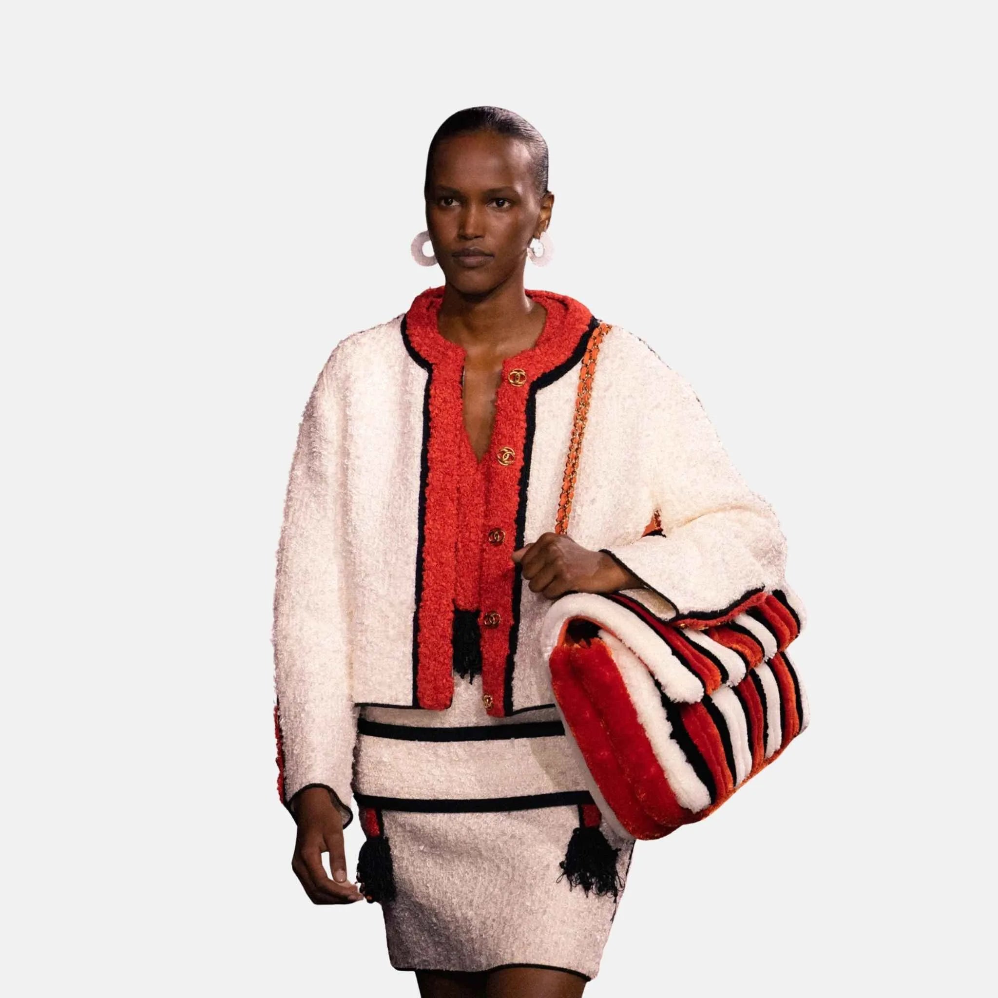 Chanel Jacket Mixed Fibers Silk White Black Red