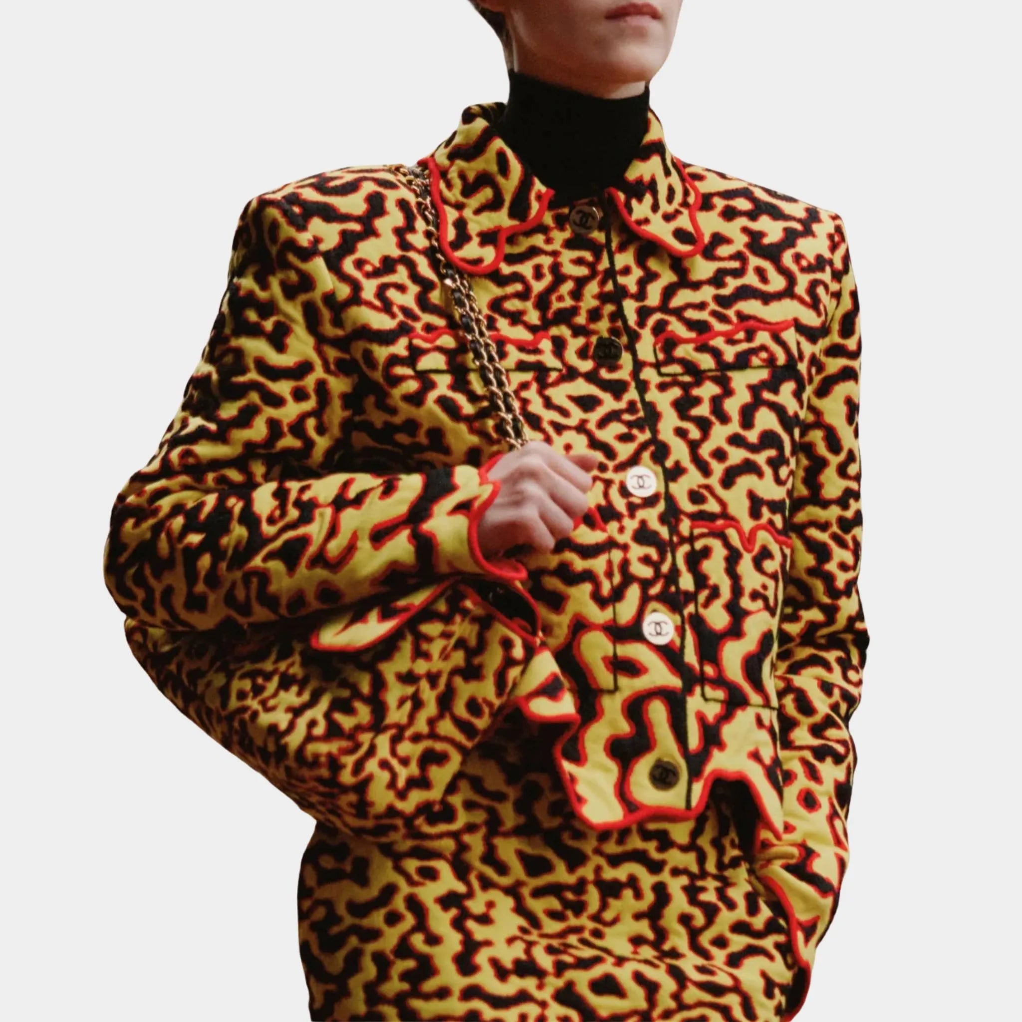 Chanel Jacket Mixed Fibers Yellow Black & Red, Front