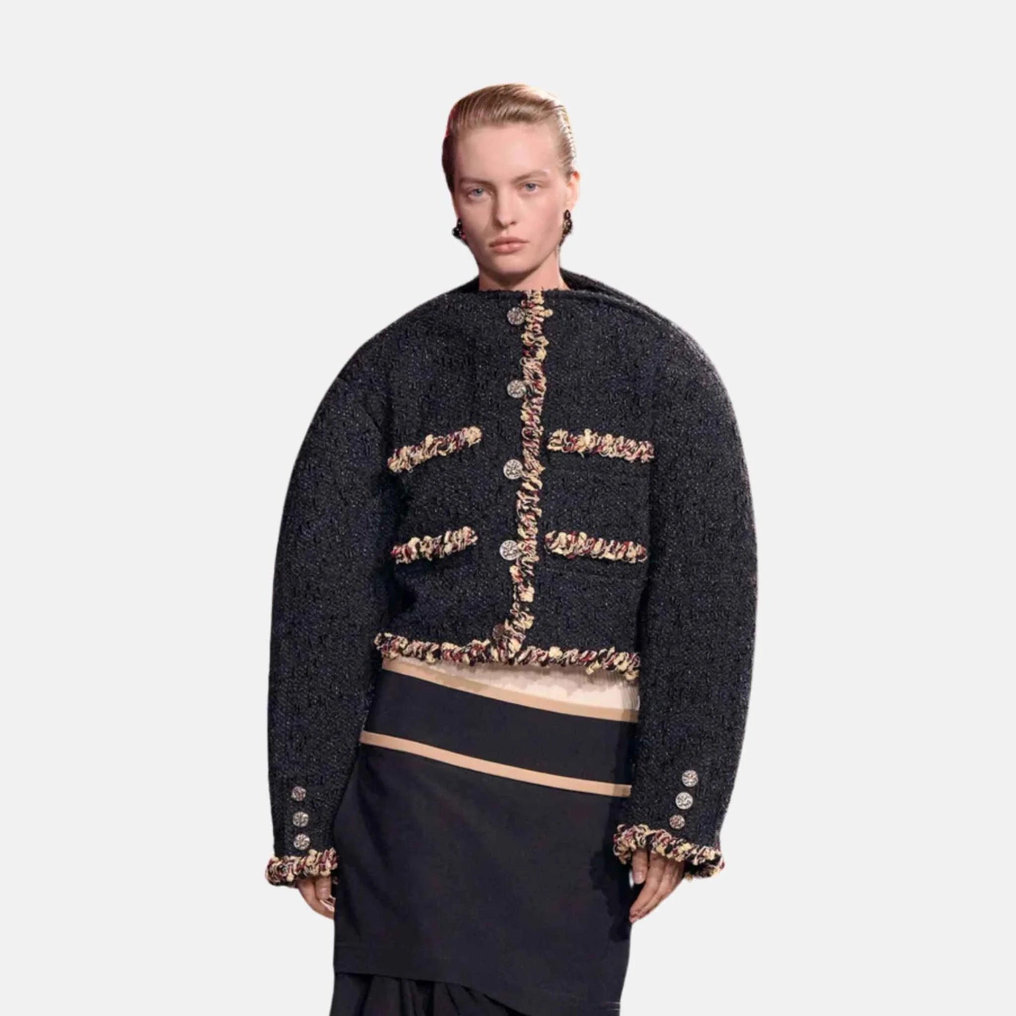 Chanel Jacket Tweed Brown Burgundy Yellow