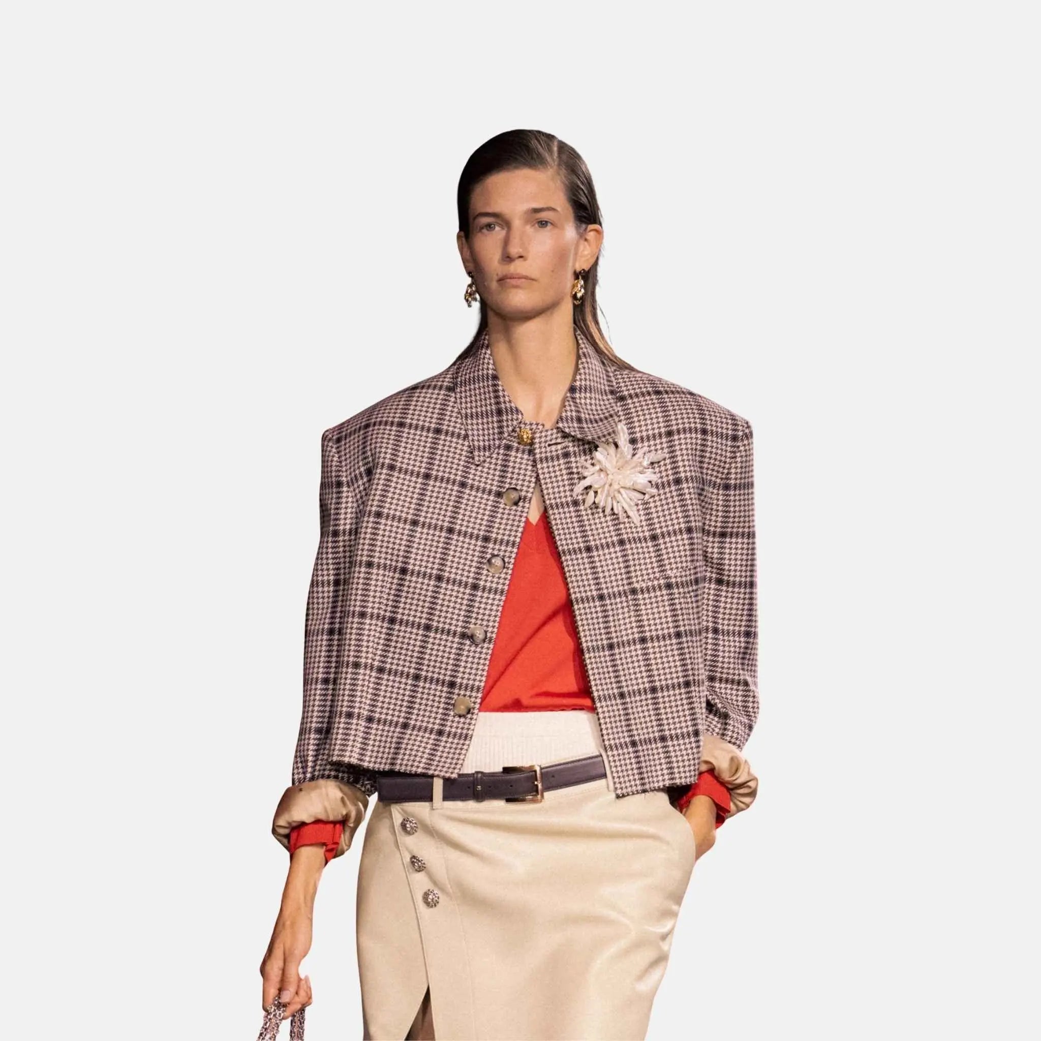 Jacket in Wool Beige Brown and Black