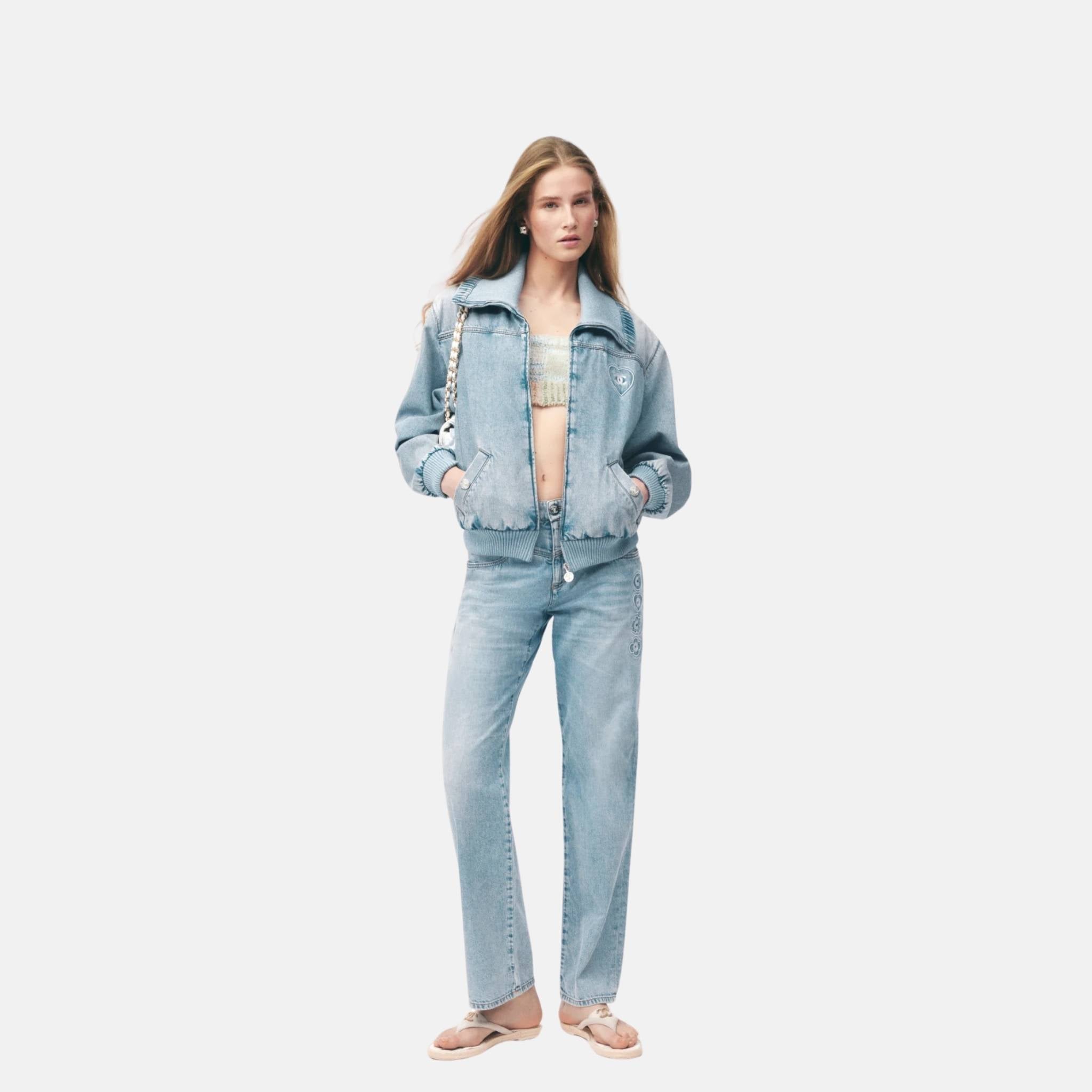 Chanel Jeans In Embroidered Denim Coco Beach Collection, Front