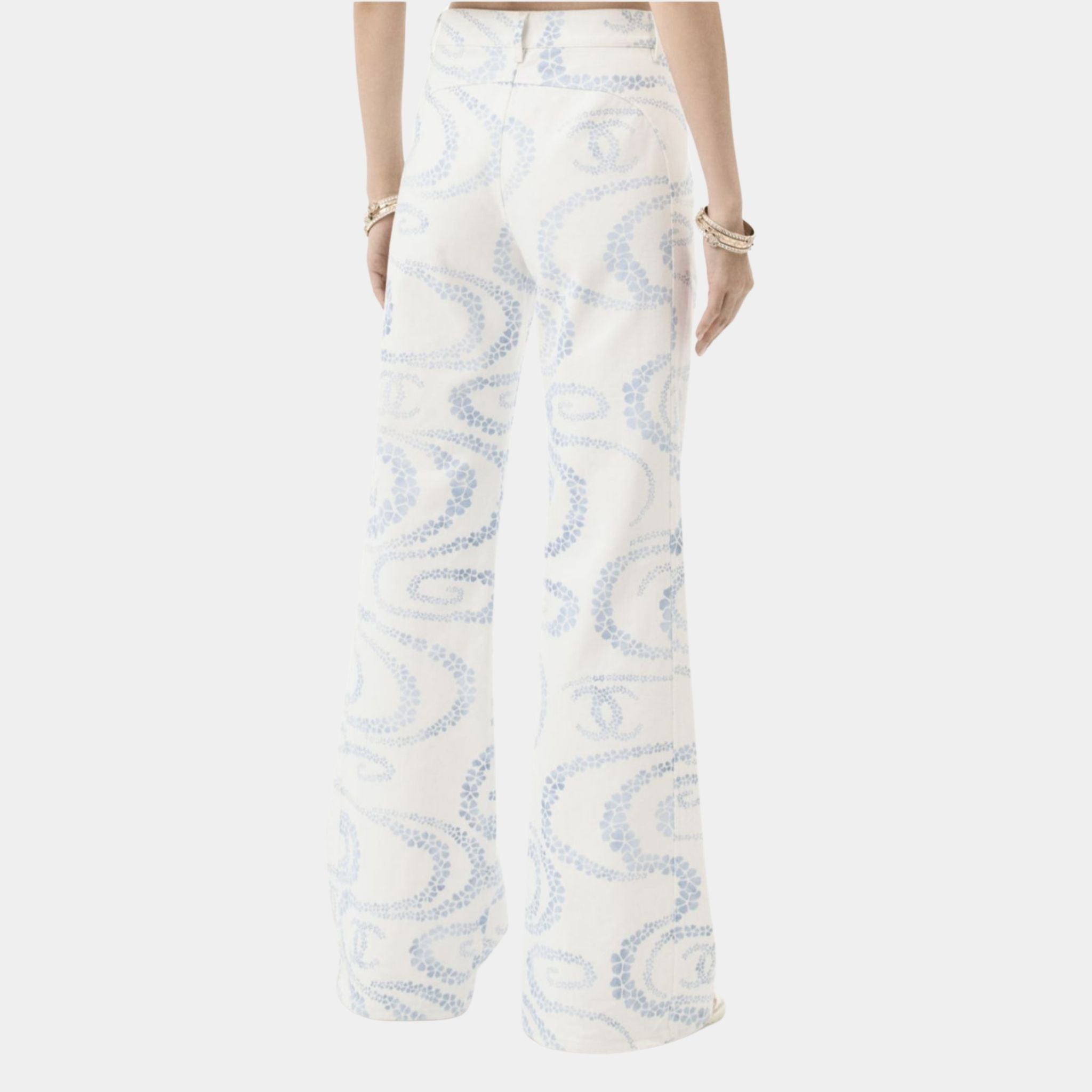 Chanel Jeans In Printed Denim Coco Beach Collection, Blue and White, Back