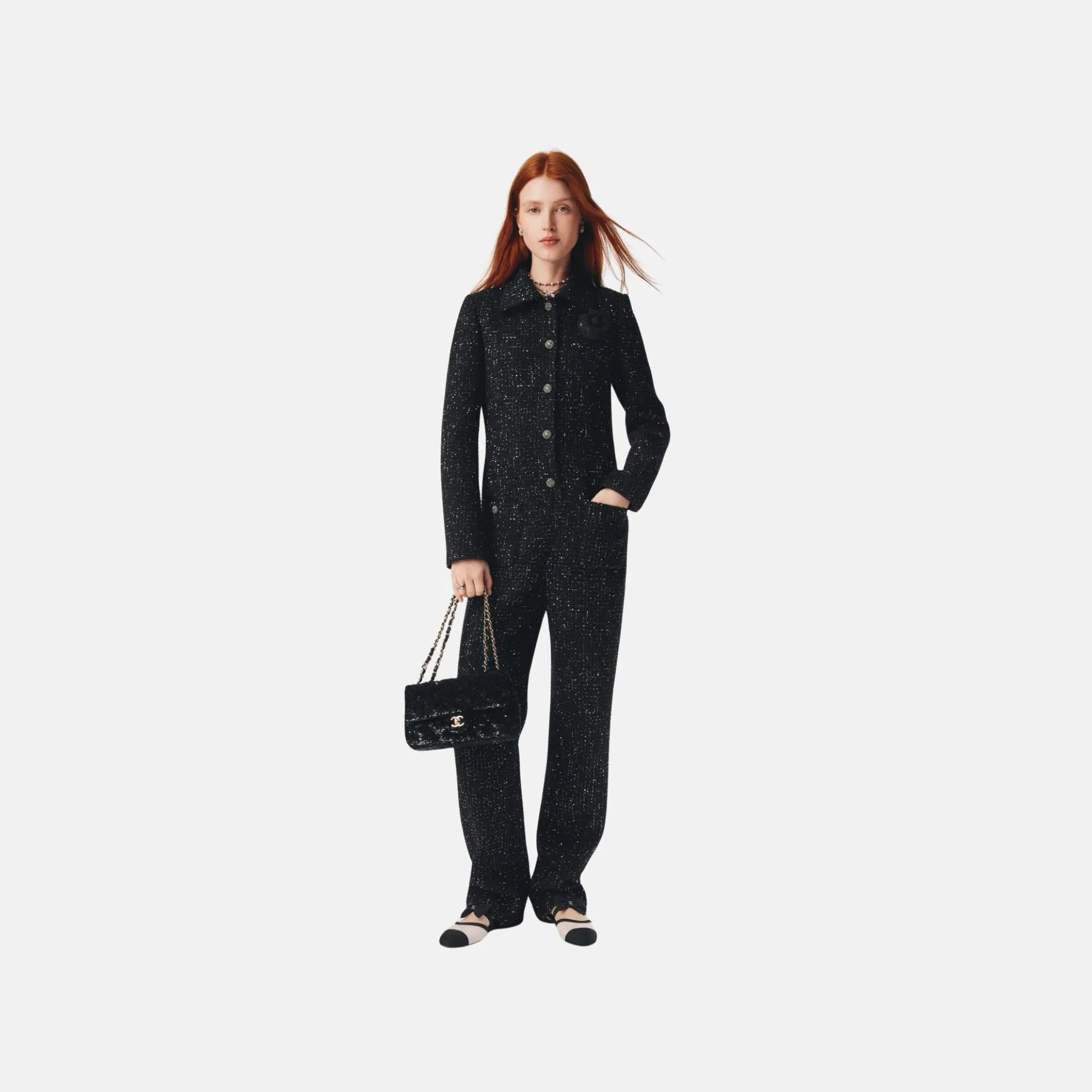 Chanel Jumpsuit in Sequined Wool Tweed, Front
