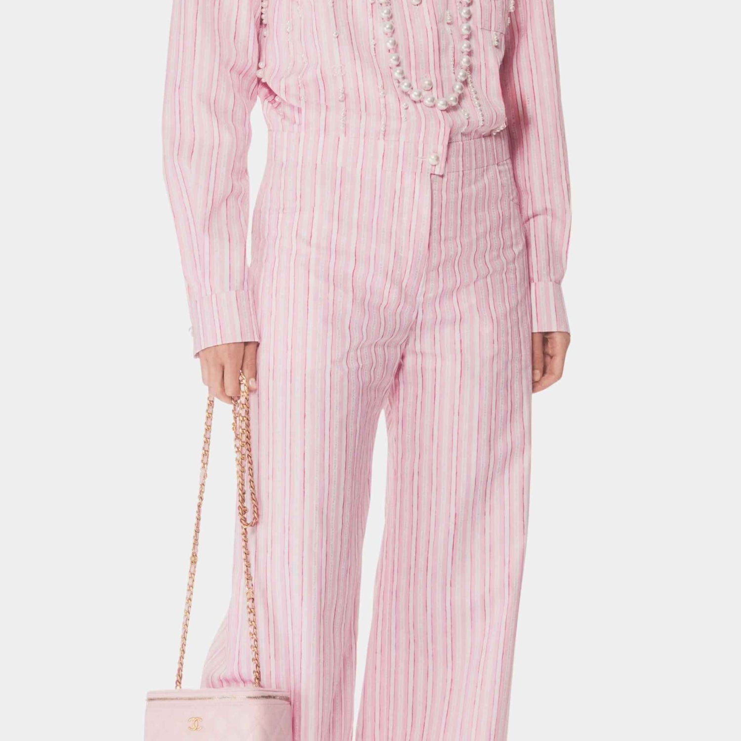 Chanel Jumpsuit Printed Cotton Poplin Light Pink White & Dark Pink, Closeup