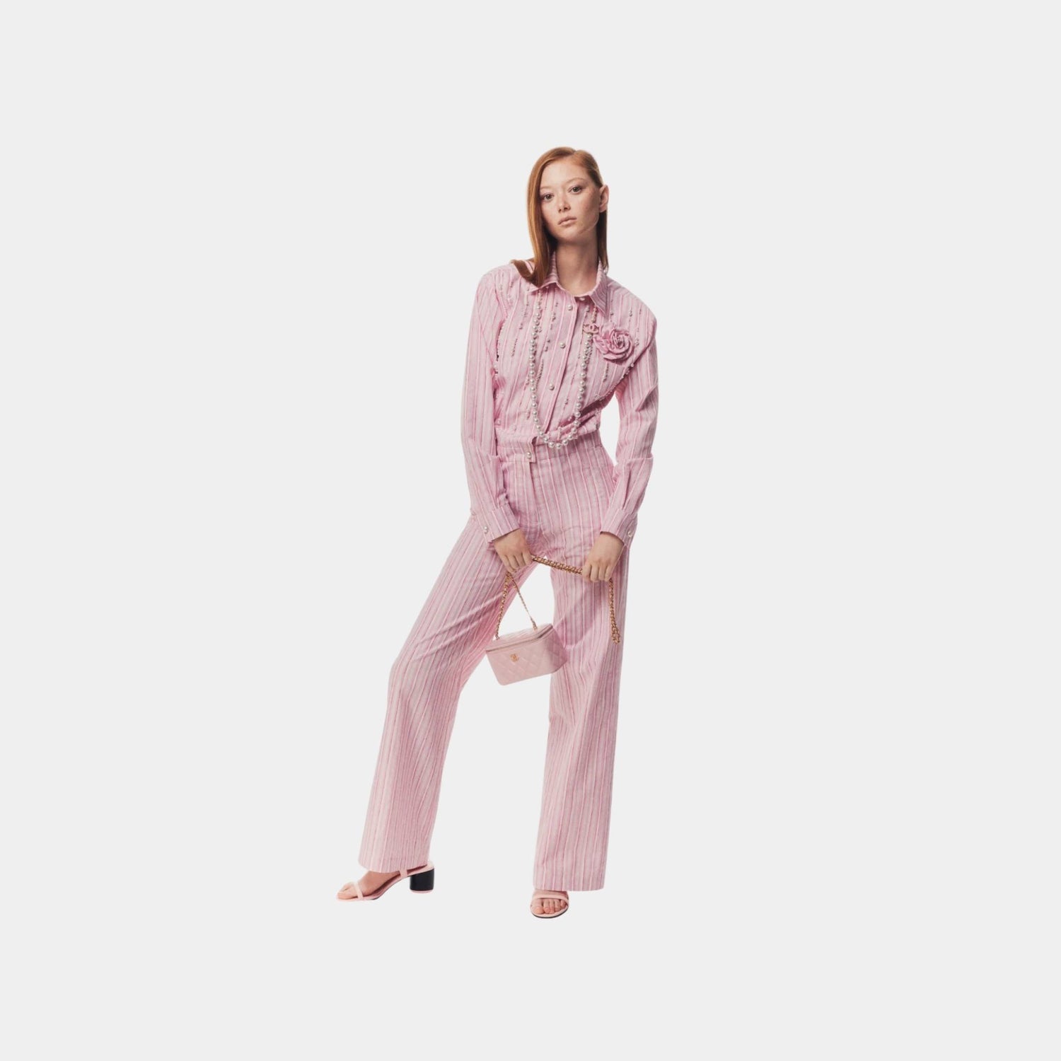 Chanel Jumpsuit Printed Cotton Poplin Light Pink White & Dark Pink, Side
