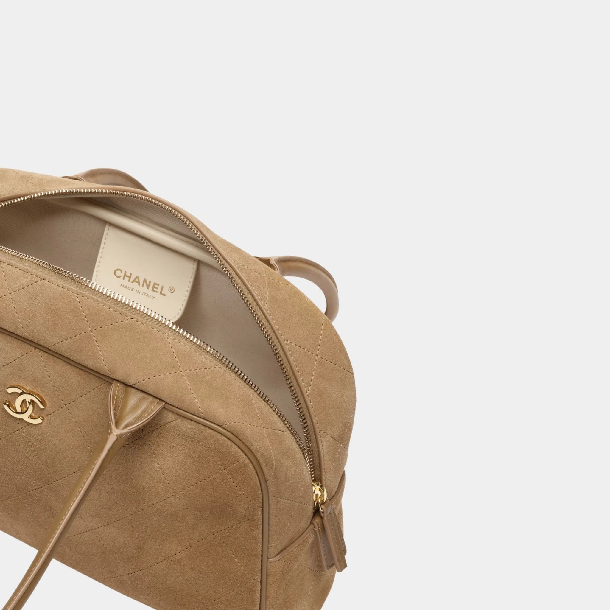 Large Bowling Bag Suede, Calfskin & Gold-Tone Metal