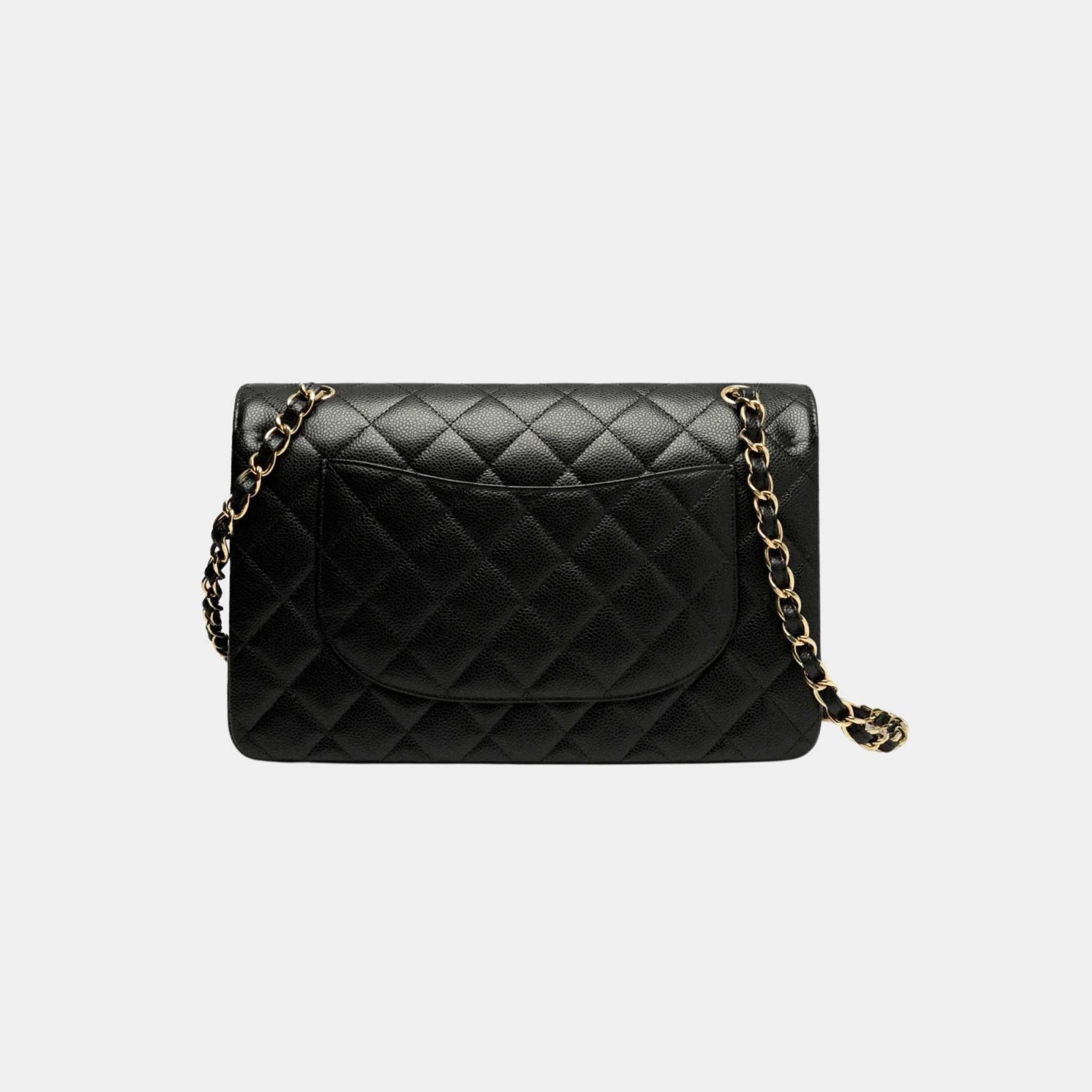 Chanel Large Classic Handbag Grained Calfskin Gold Tone Metal Black, Back