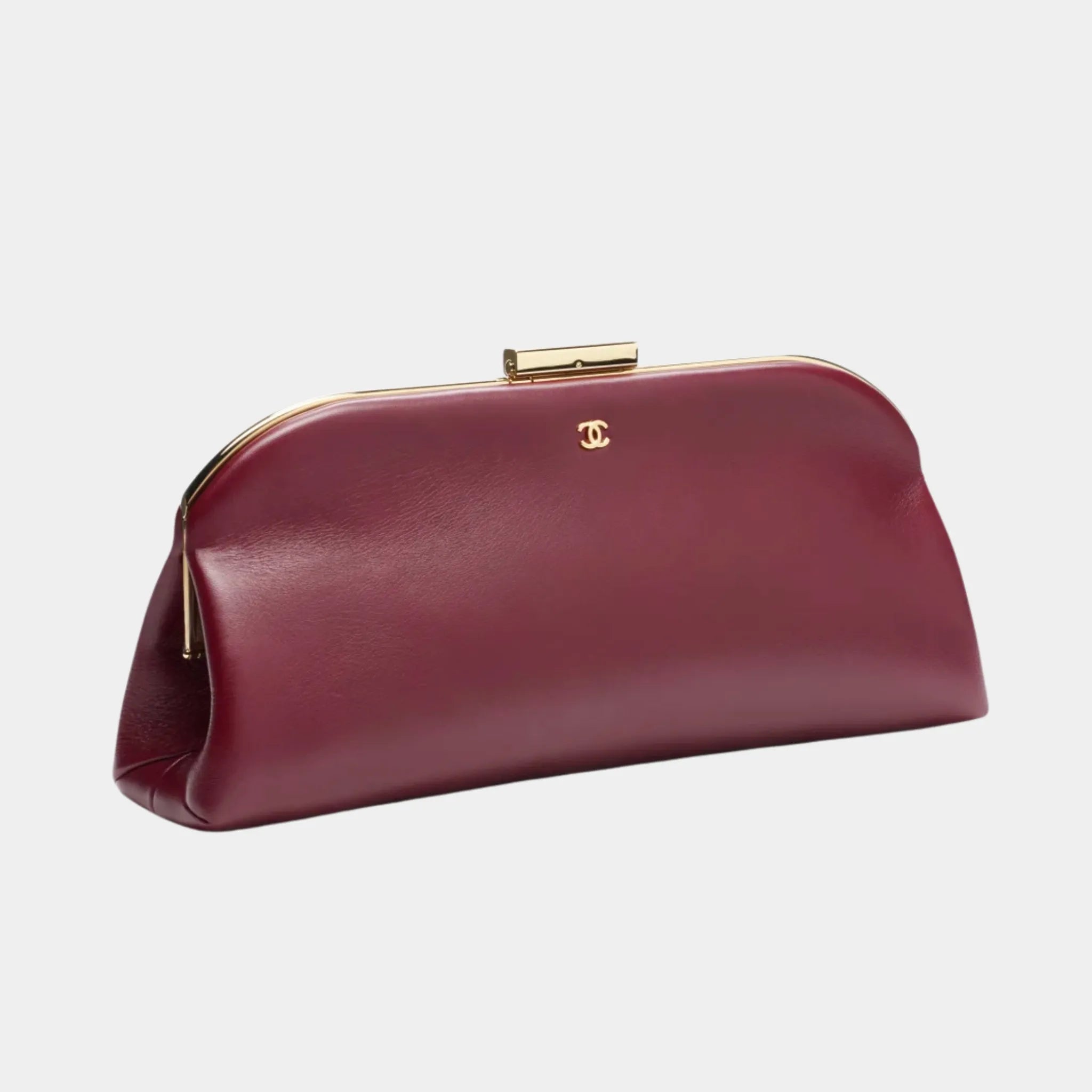 Chanel Large Clutch in Lambskin, Dark Burgundy, Front