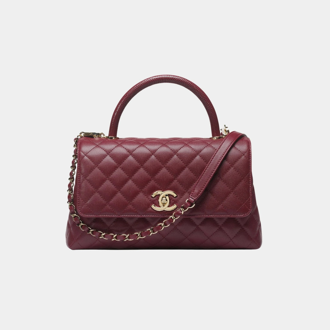 Chanel Large Flap Bag Top Handle Grained/ Lizard Embossed Calfskin, Front