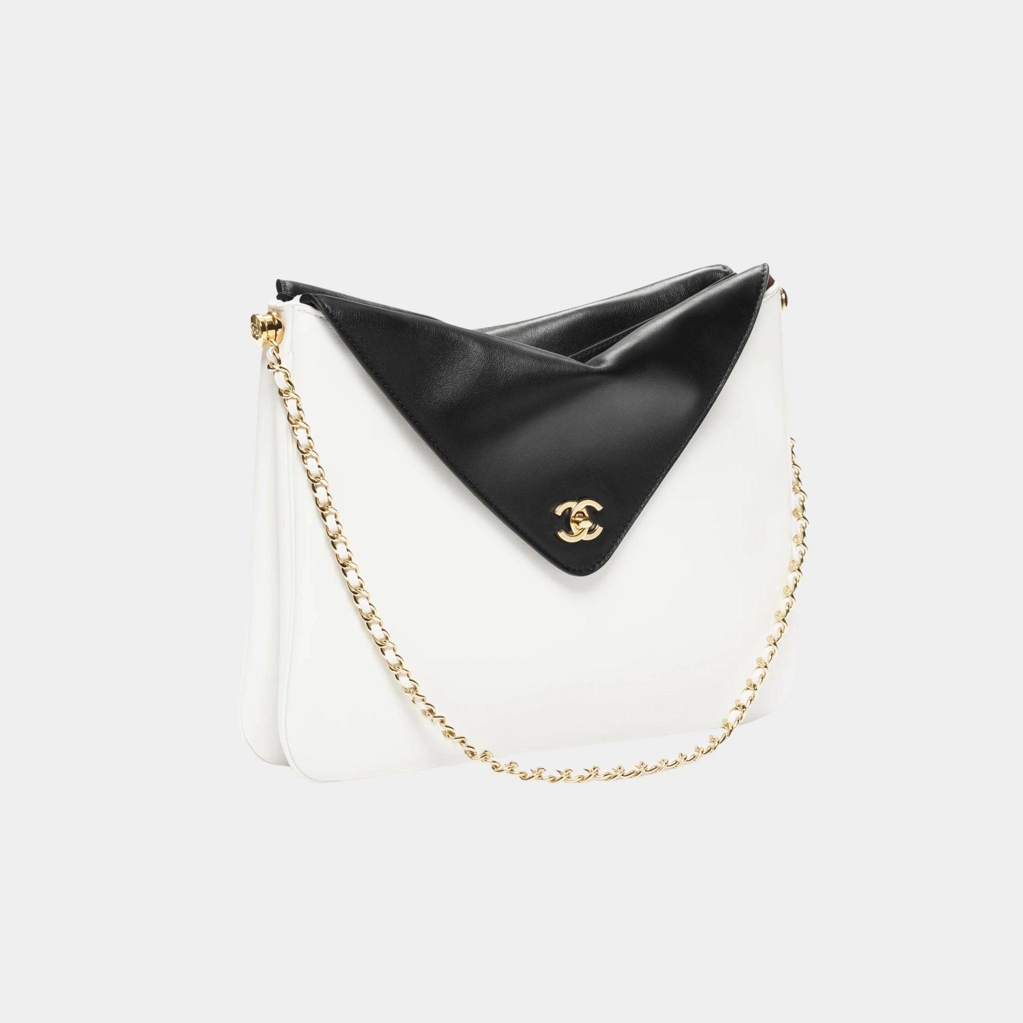 Chanel Large Hob Bag Calfskin & Gold-Plated Metal Black & White