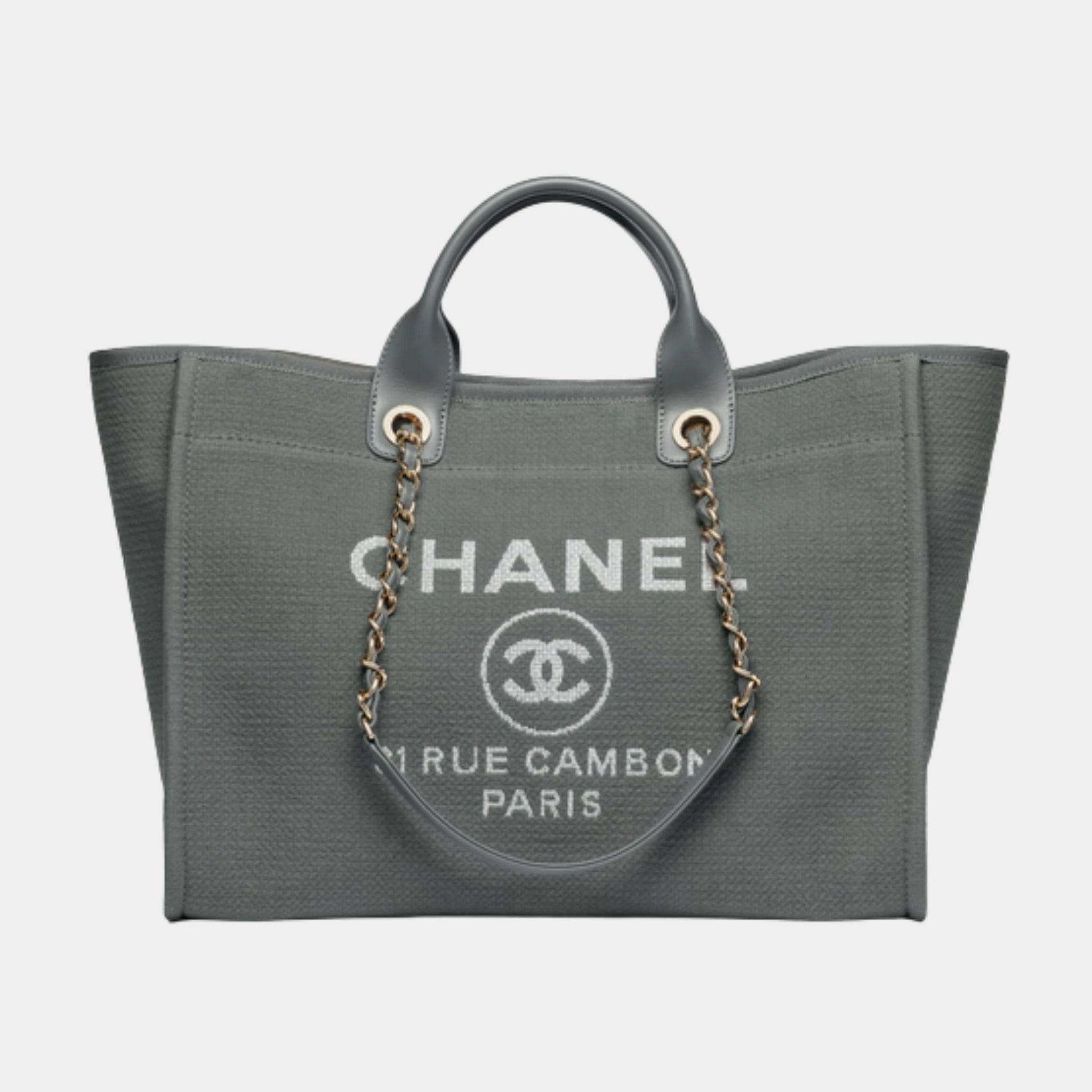 Chanel Large Tote Bag , canvas dark grey, front