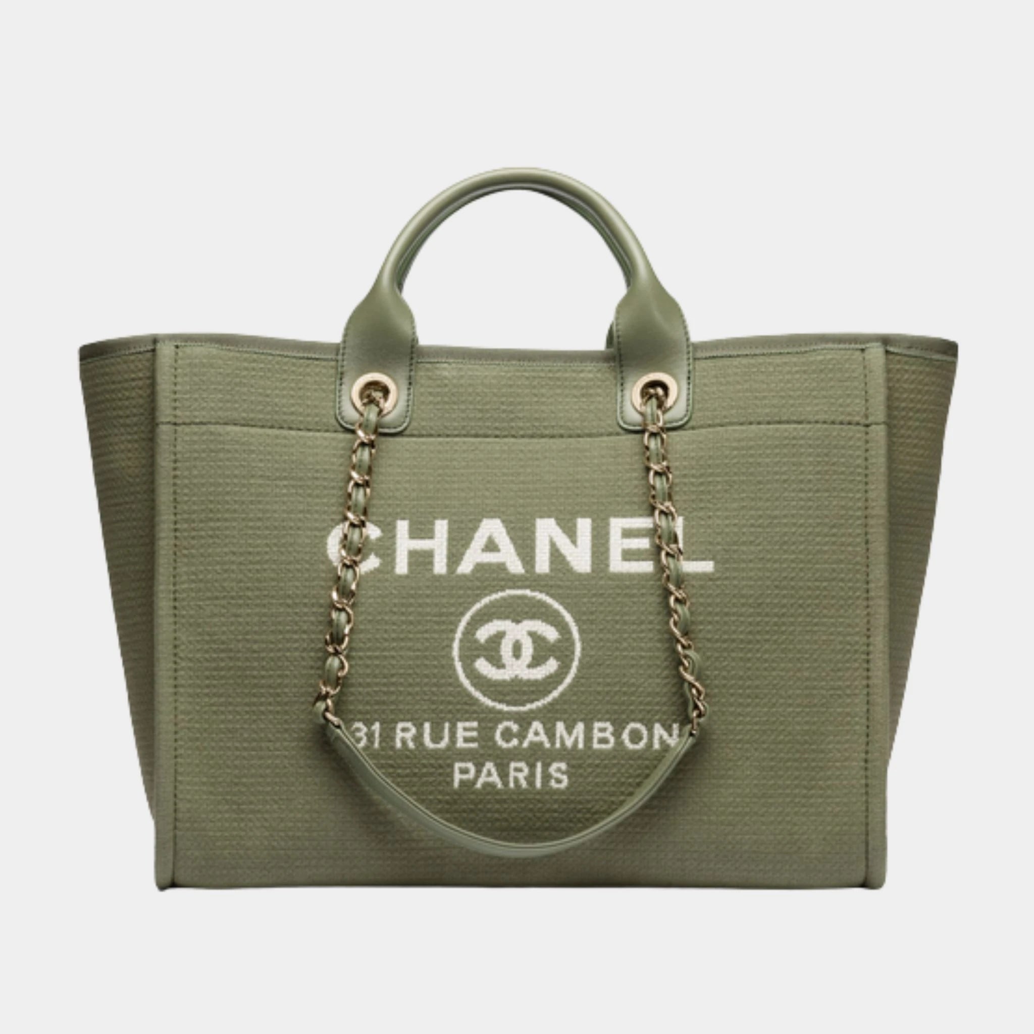 Chanel Large Tote Bag , canvas green, front