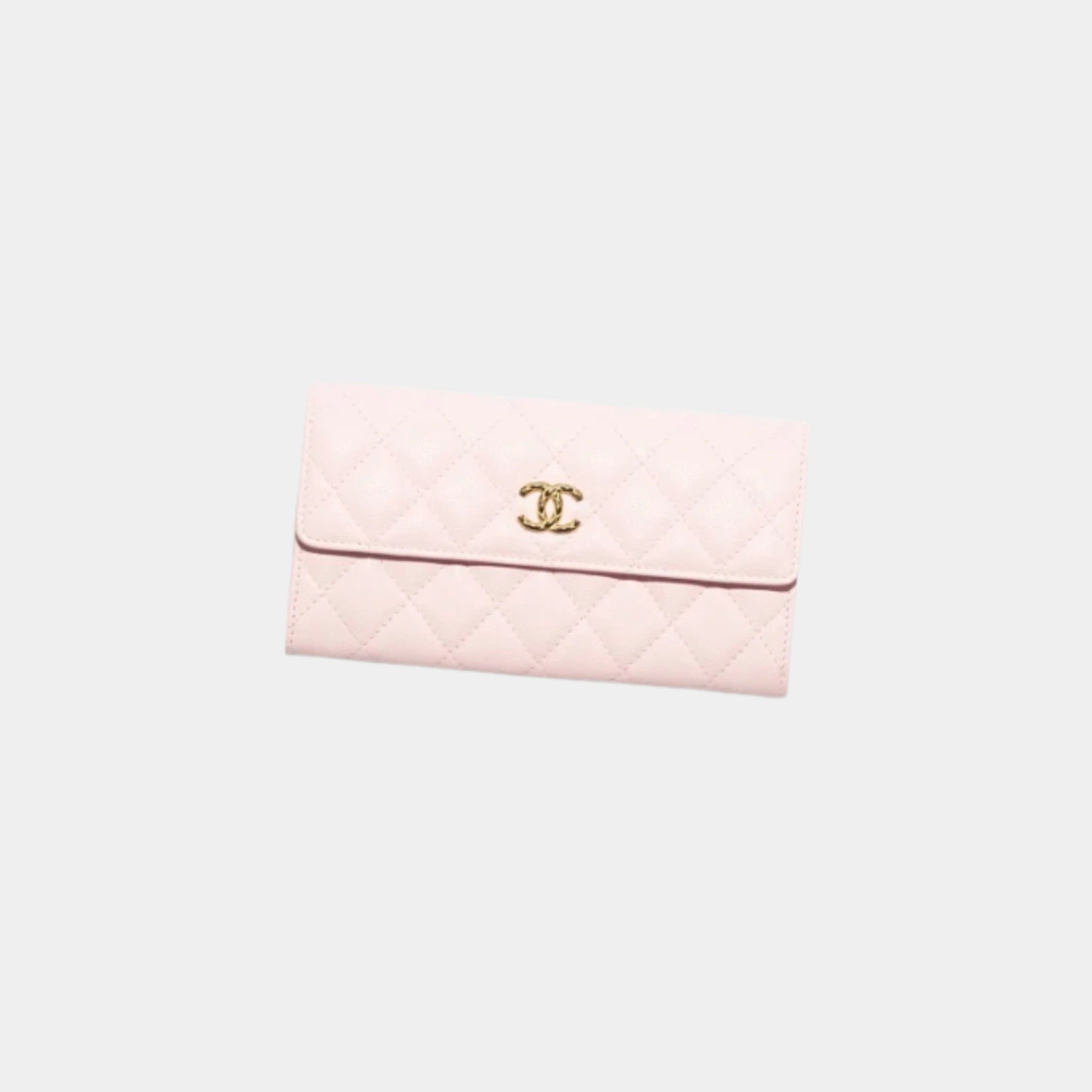 Chanel Long Flap Wallet in Grained Shiny Calfskin, Light Pink, Front