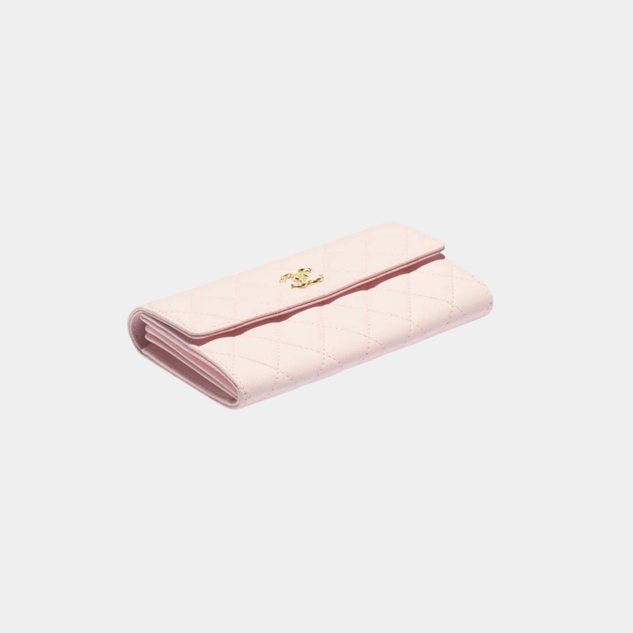 Chanel Long Flap Wallet in Grained Shiny Calfskin, Light Pink, Top