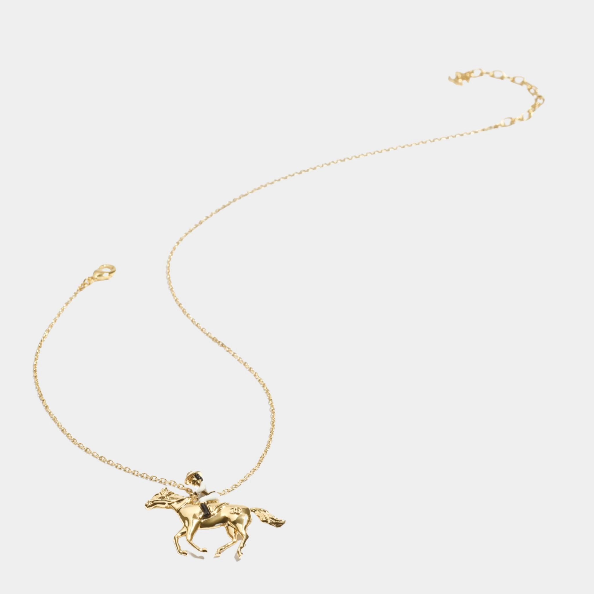 Long Pendant Horse Necklace Metal Gold White & Black