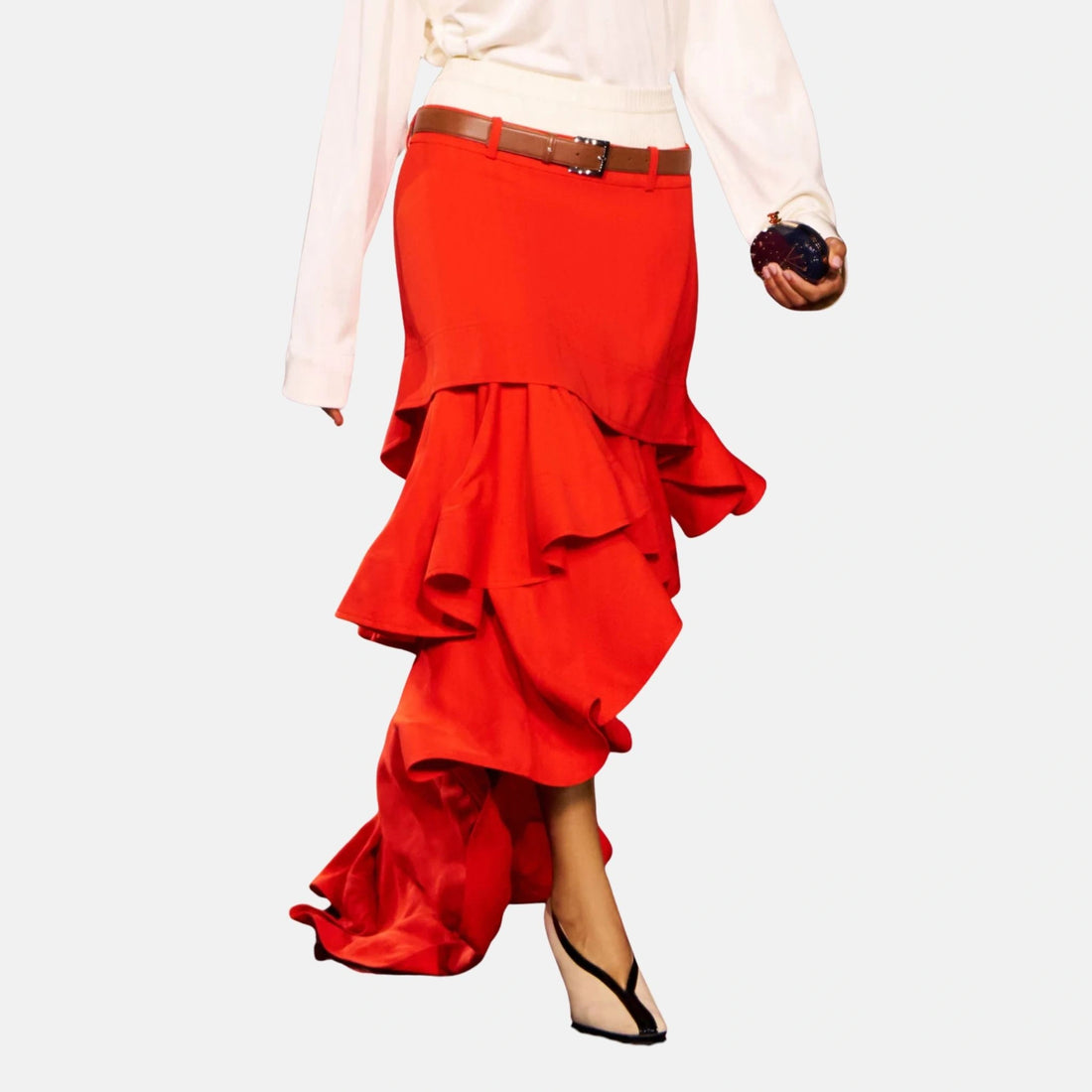Chanel Long Skirt Silk Red, Front