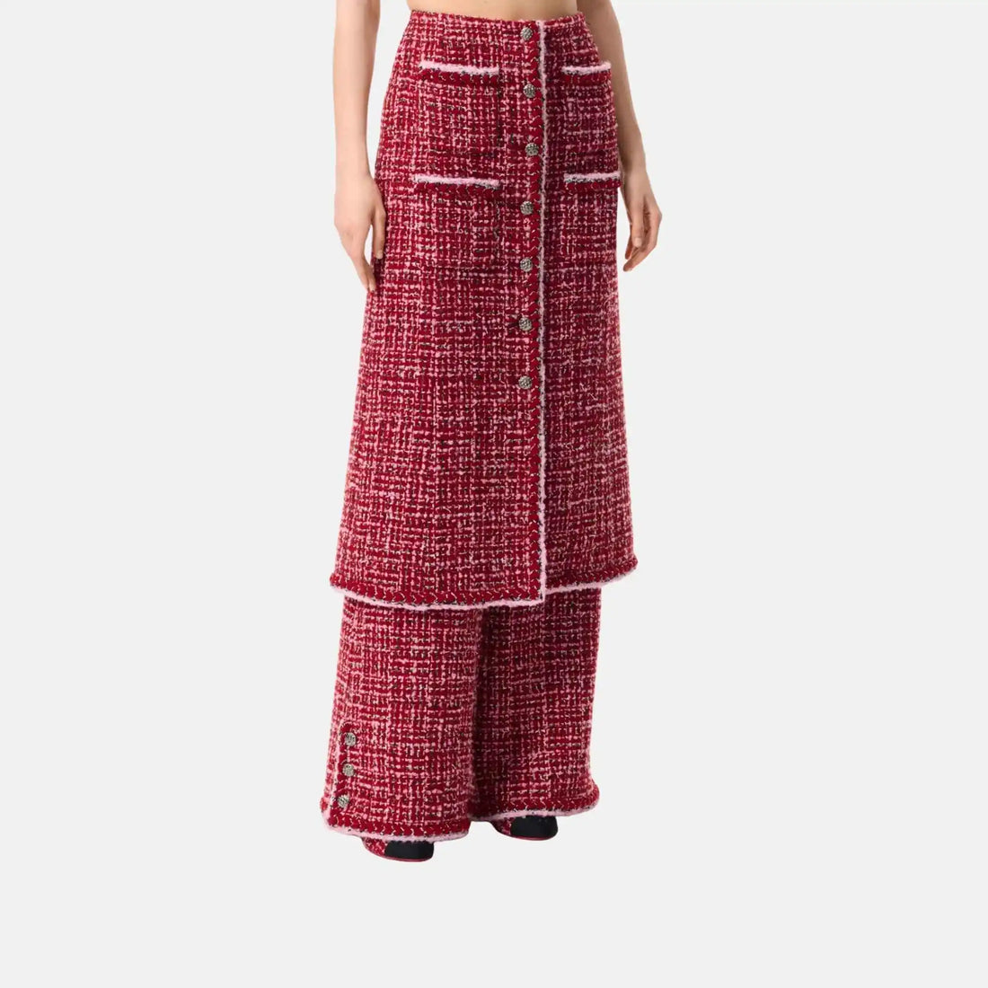 Chanel Long Skirt Tweed Red