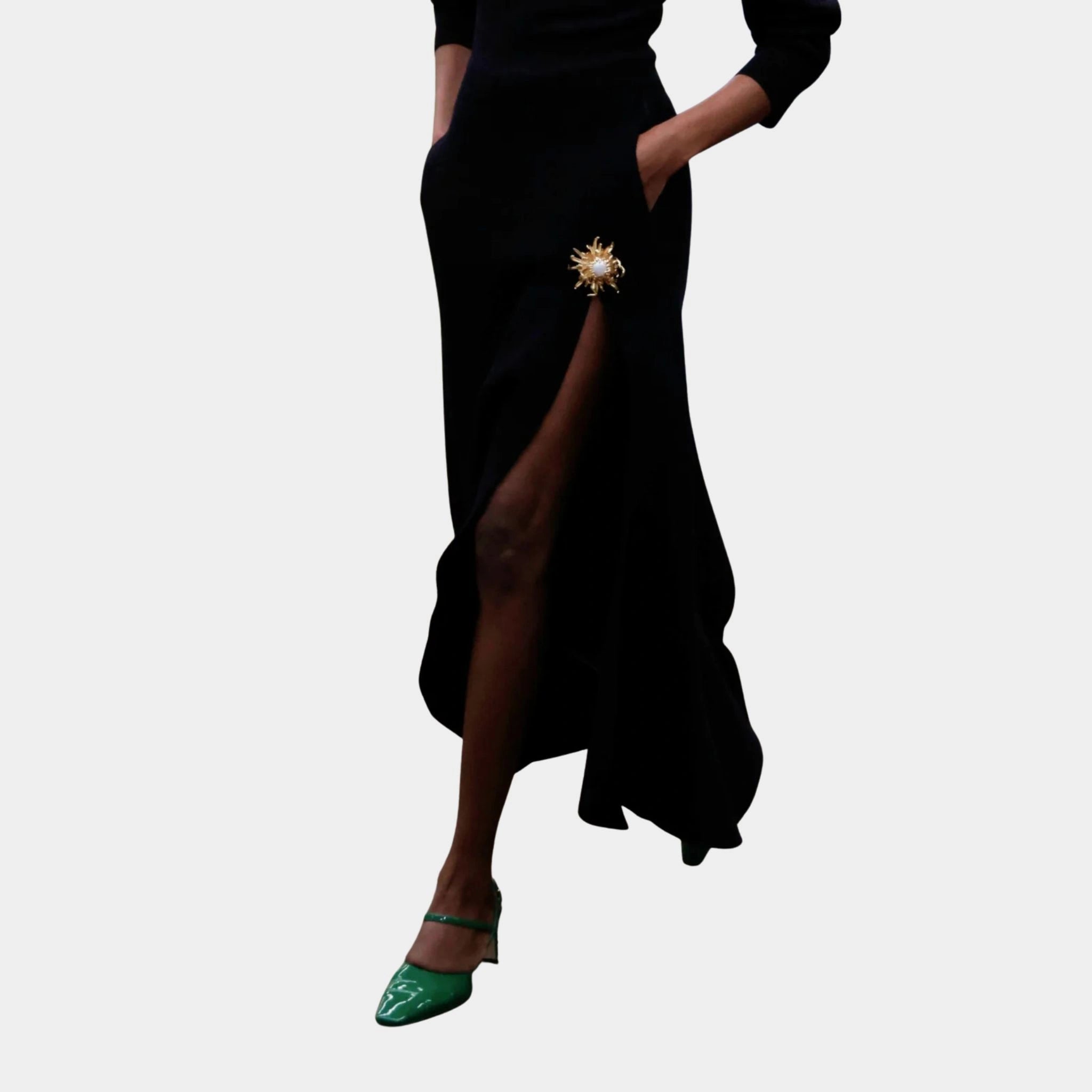 Chanel Long Skirt Wool & Silk Black