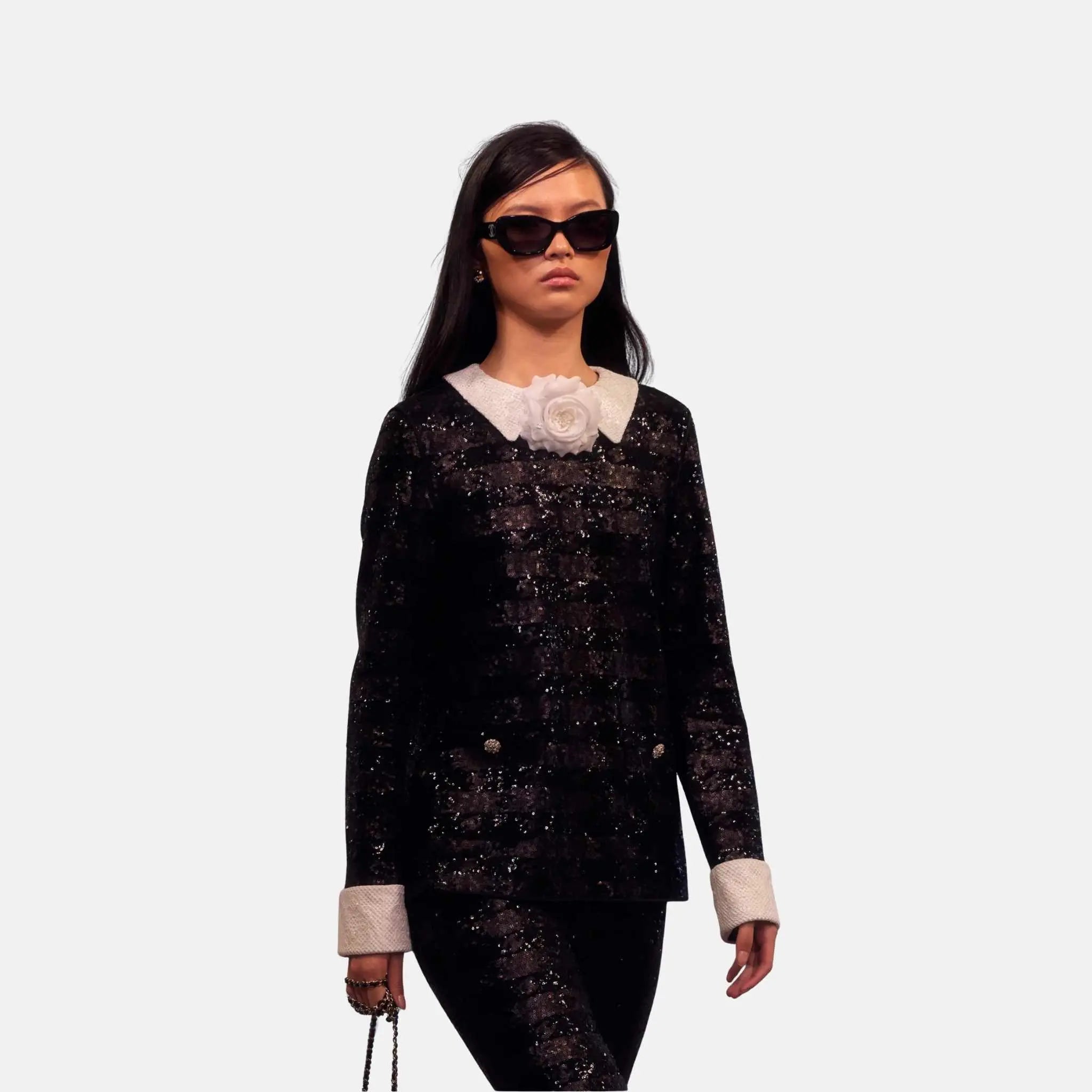 Chanel Long Sleeved Blouse in Mixed Fibers and Sequins