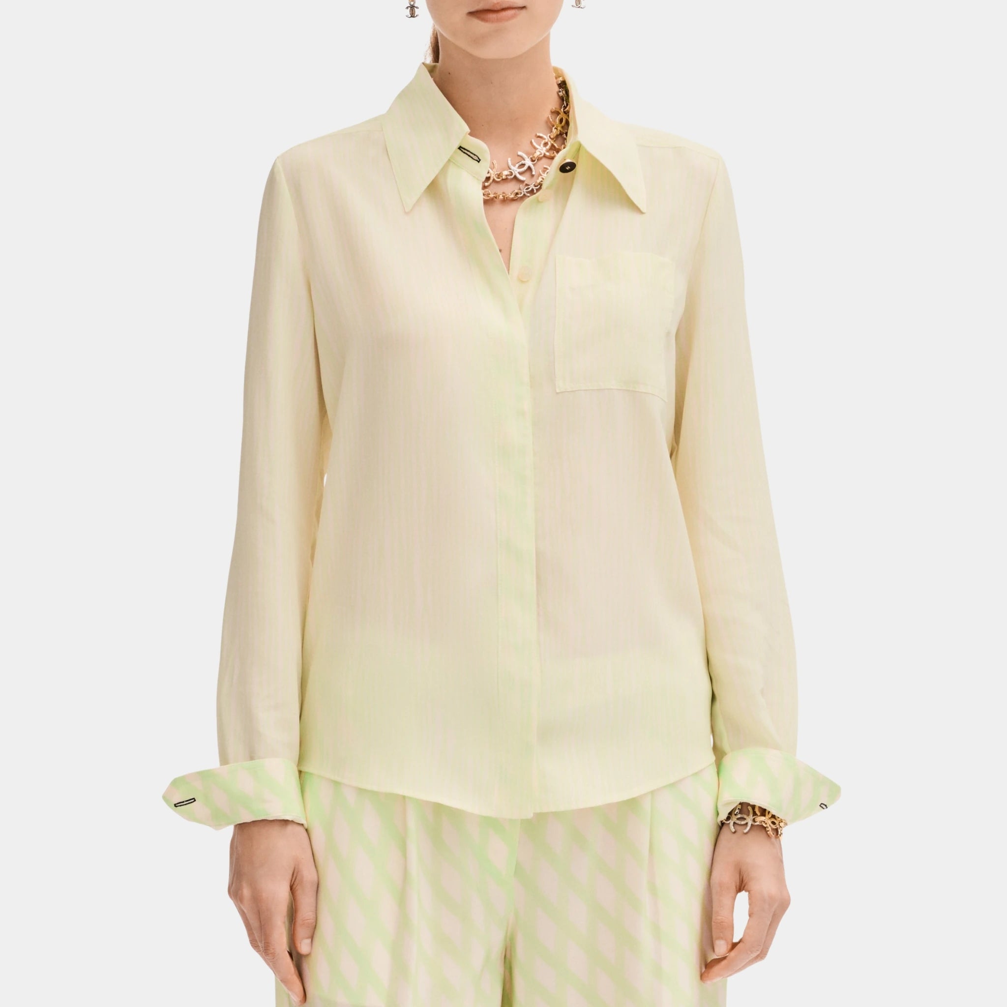 Chanel Long Sleeved Shirt in Silk Crepe, Front