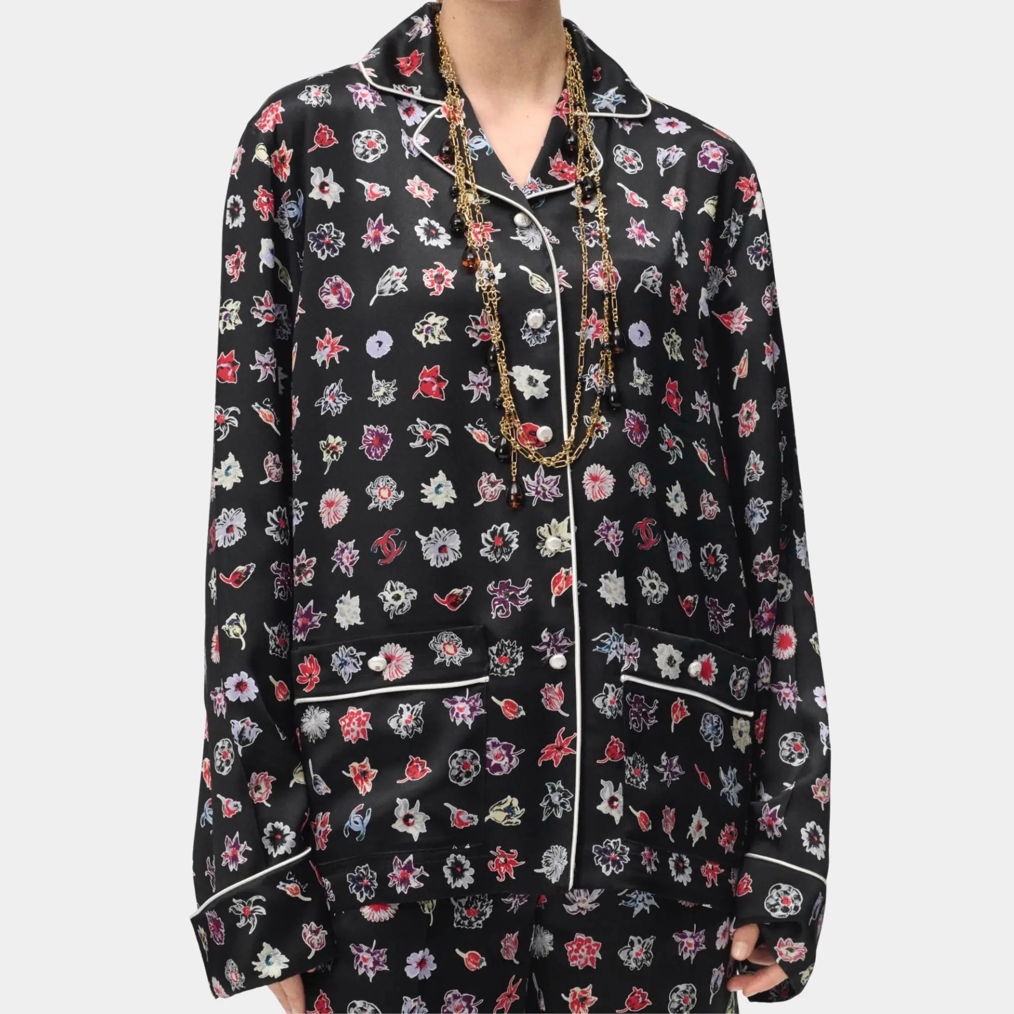 Chanel Long-Sleeved Shirt Silk Black & Multicolour,front