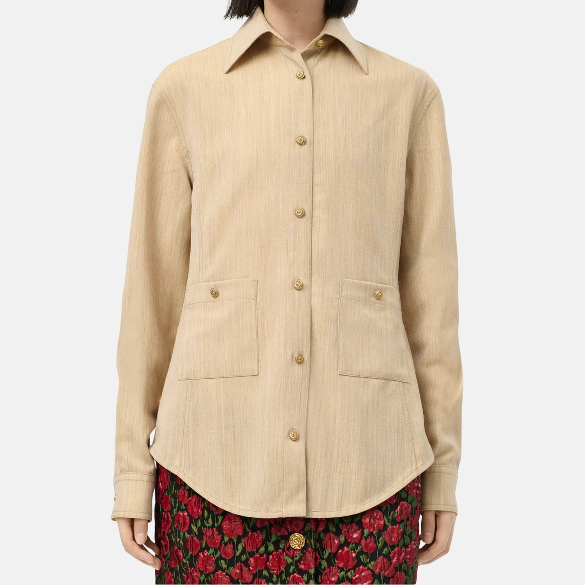 Chanel Long Sleeved Shirt Wool in Apricot Orange