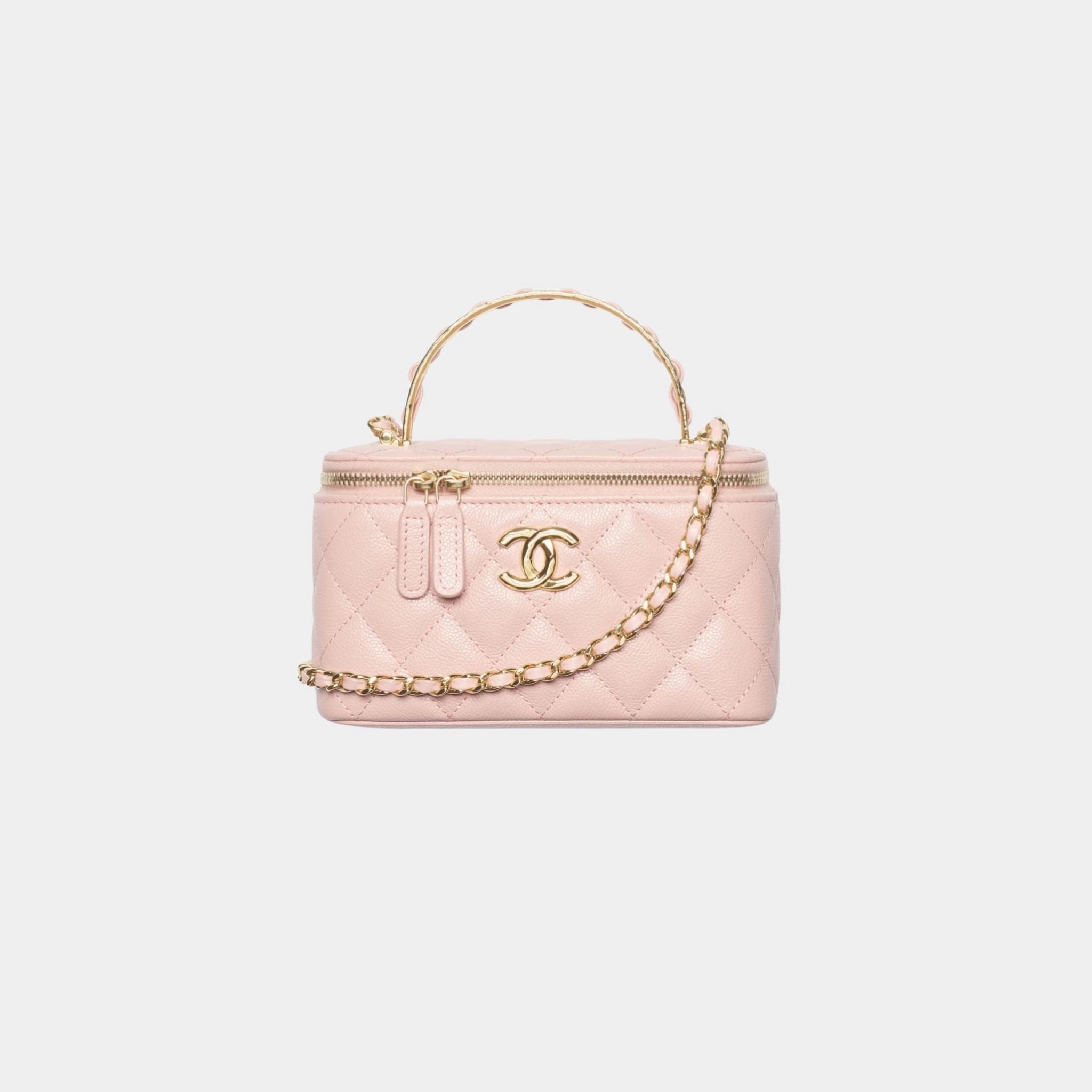 Long Vanity With Chain Grained Calfskin & Gold-Tone metal, Dark Pink