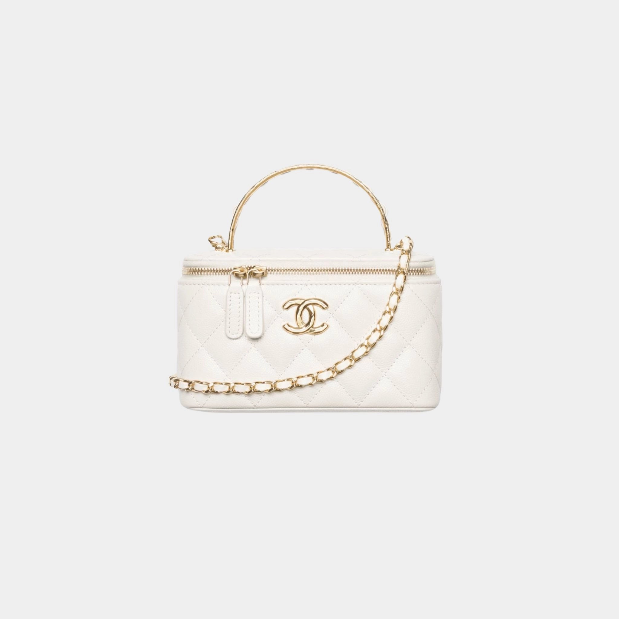 Long Vanity With Chain Grained Calfskin & Gold-Tone metal, White