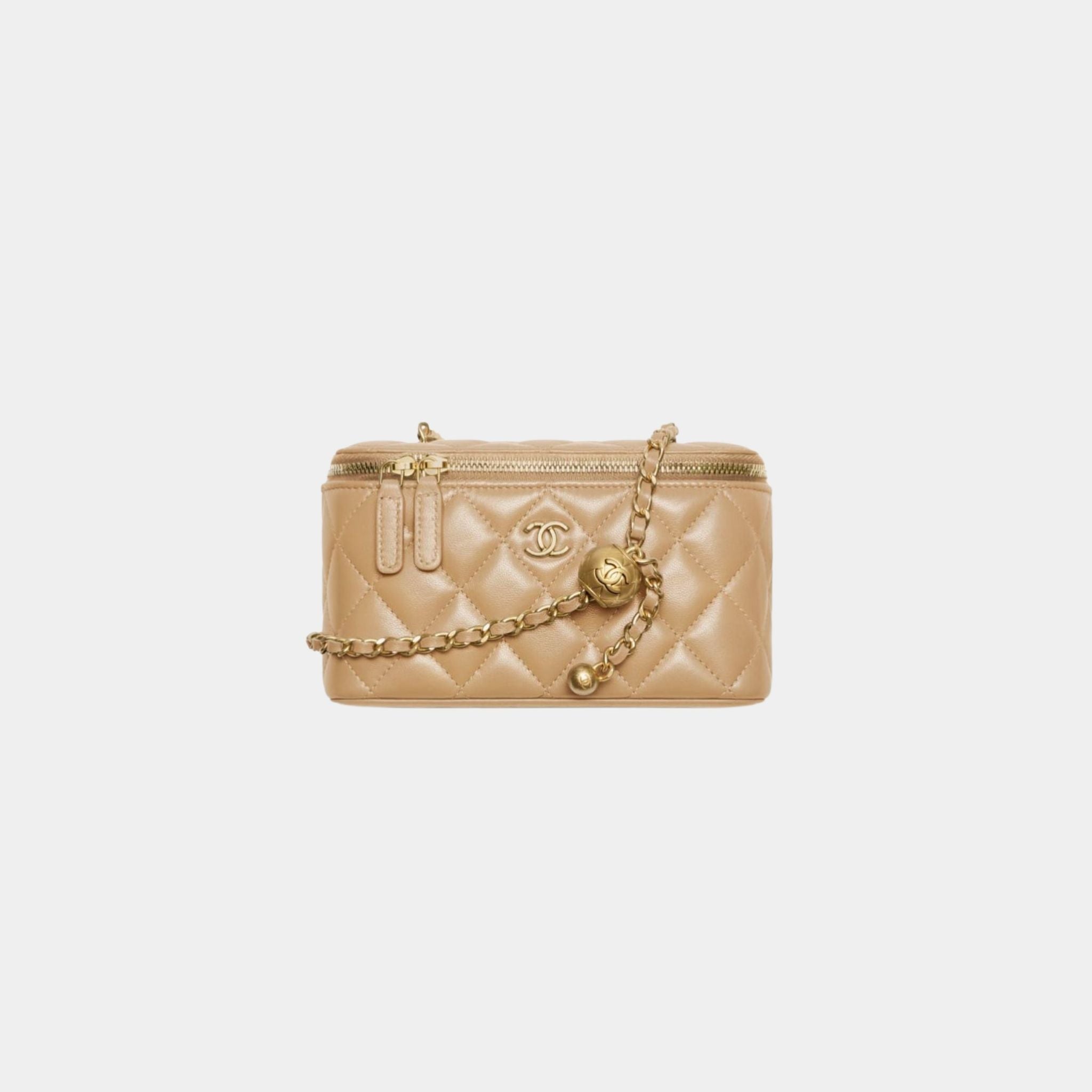 Chanel Long Vanity with Chain in Shiny Lambskin, Dark Beige