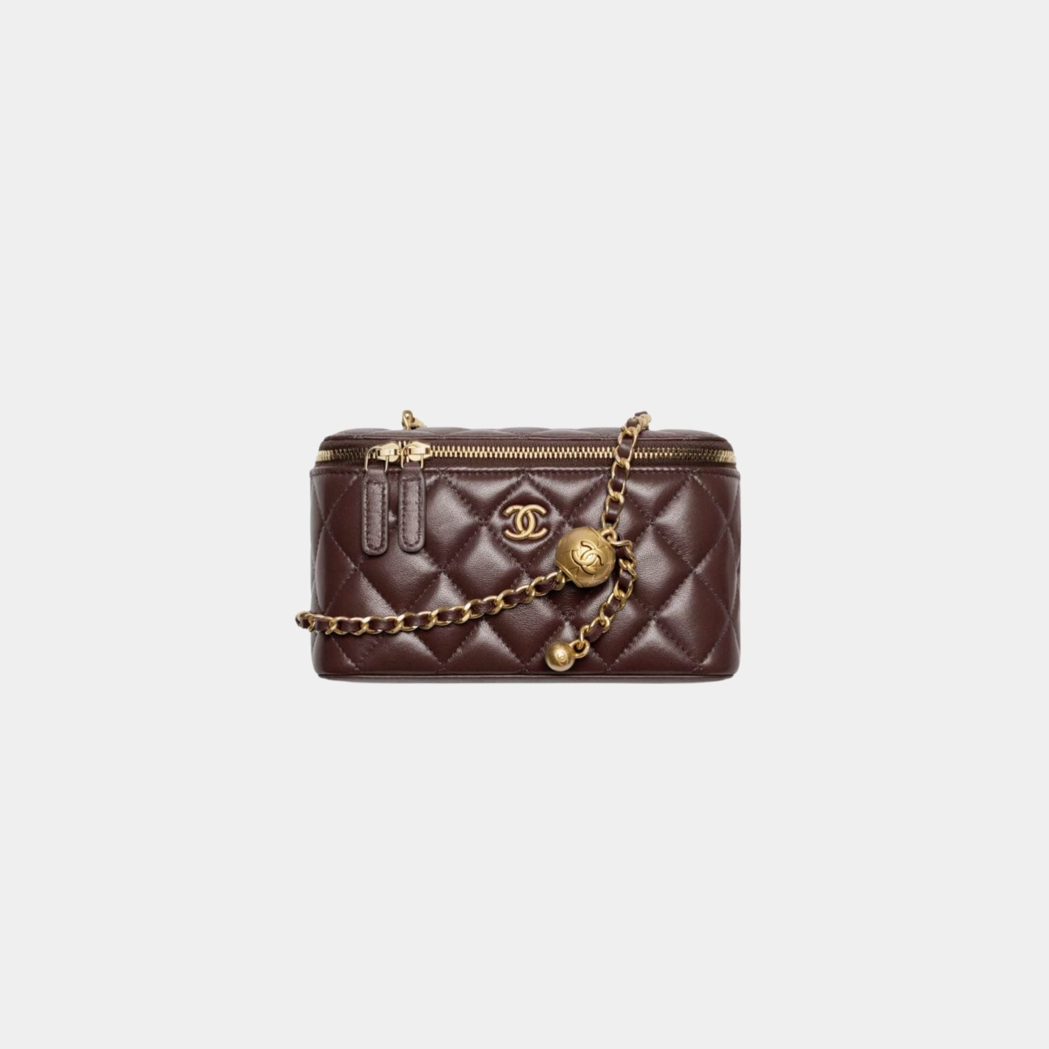 Chanel Long Vanity with Chain in Shiny Lambskin, Dark Brown