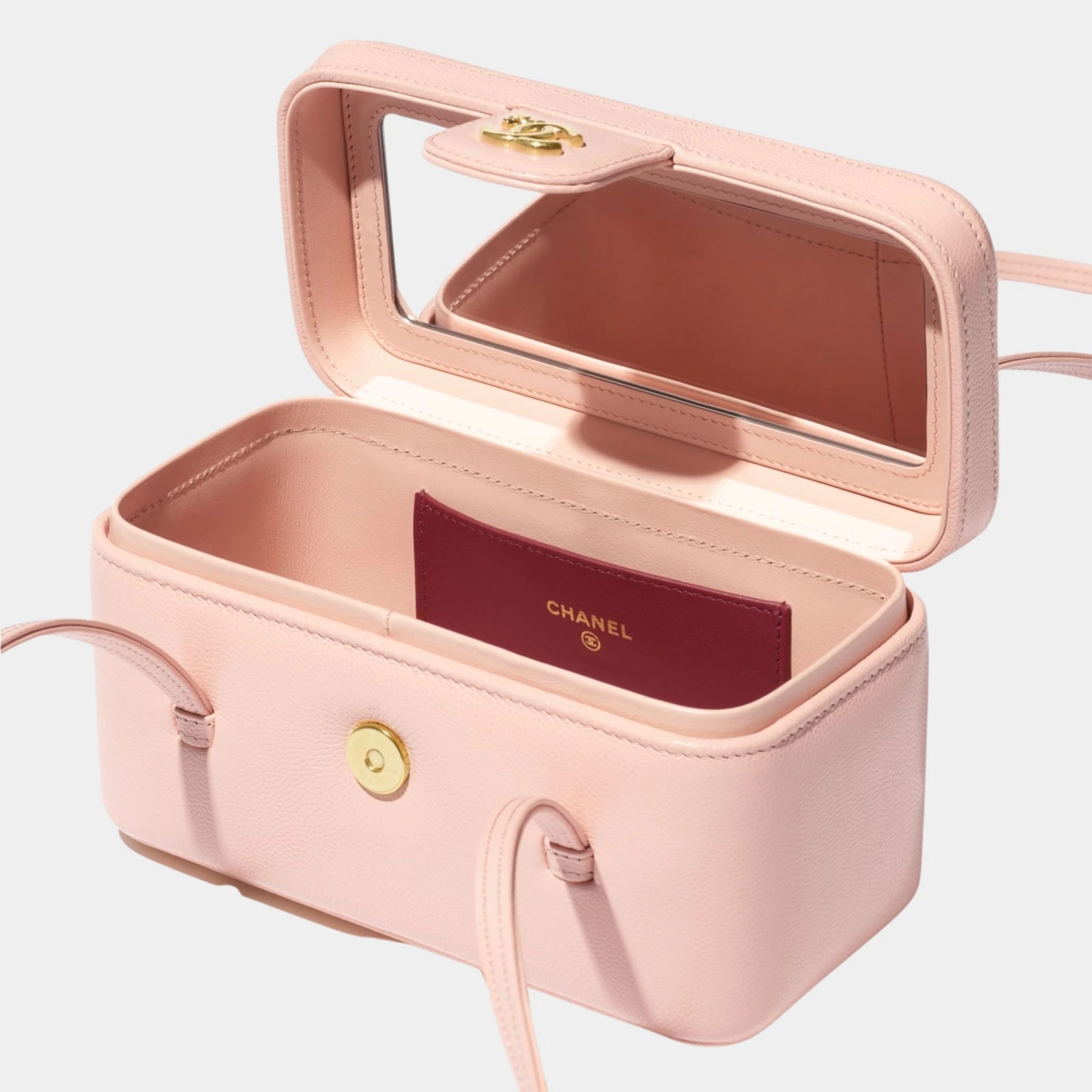 Chanel Long Vanity With Leather Strap Grained Shiny Calfskin & Gold Tone Metal, Light Pink , Inside