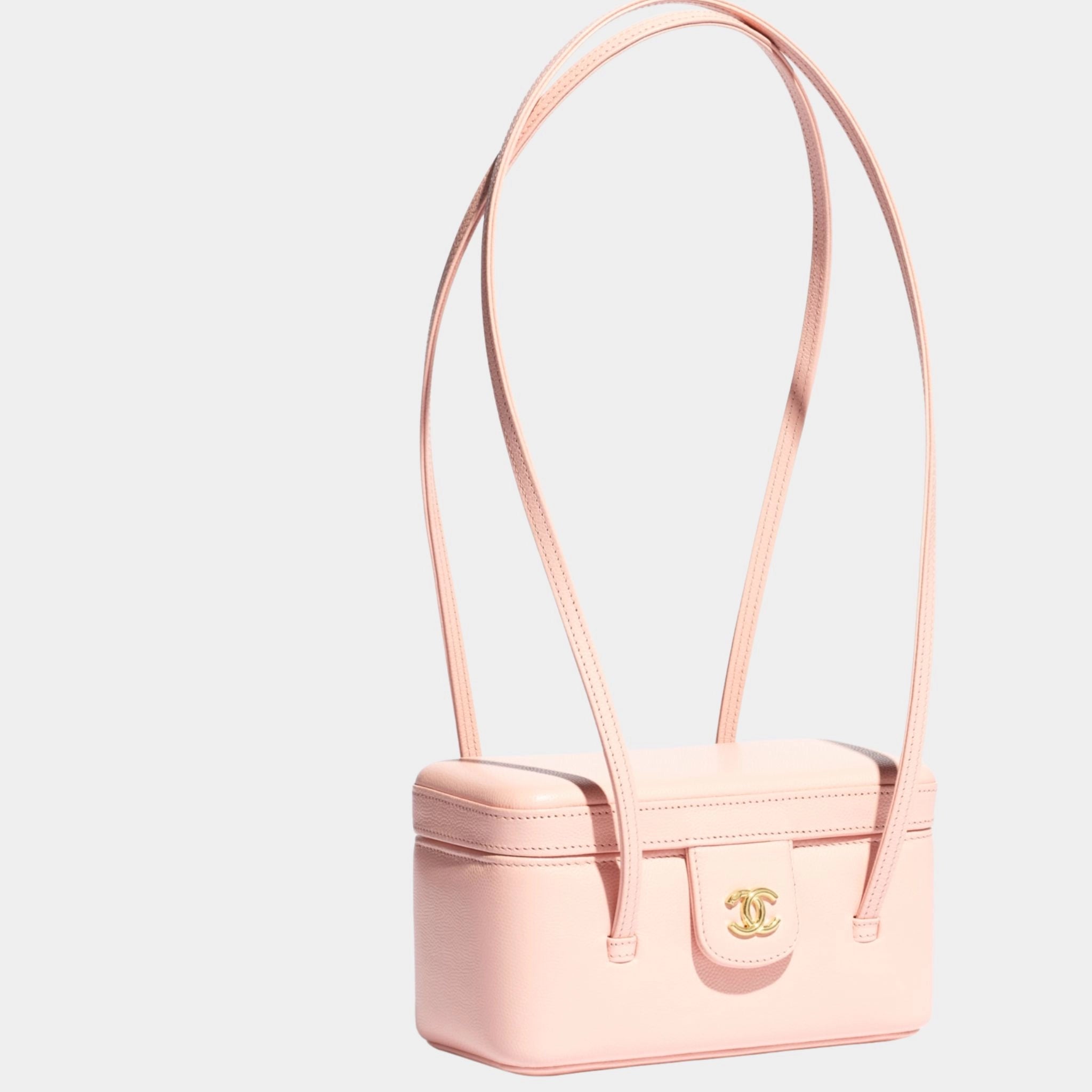 Chanel Long Vanity With Leather Strap Grained Shiny Calfskin & Gold Tone Metal, Light Pink , Side