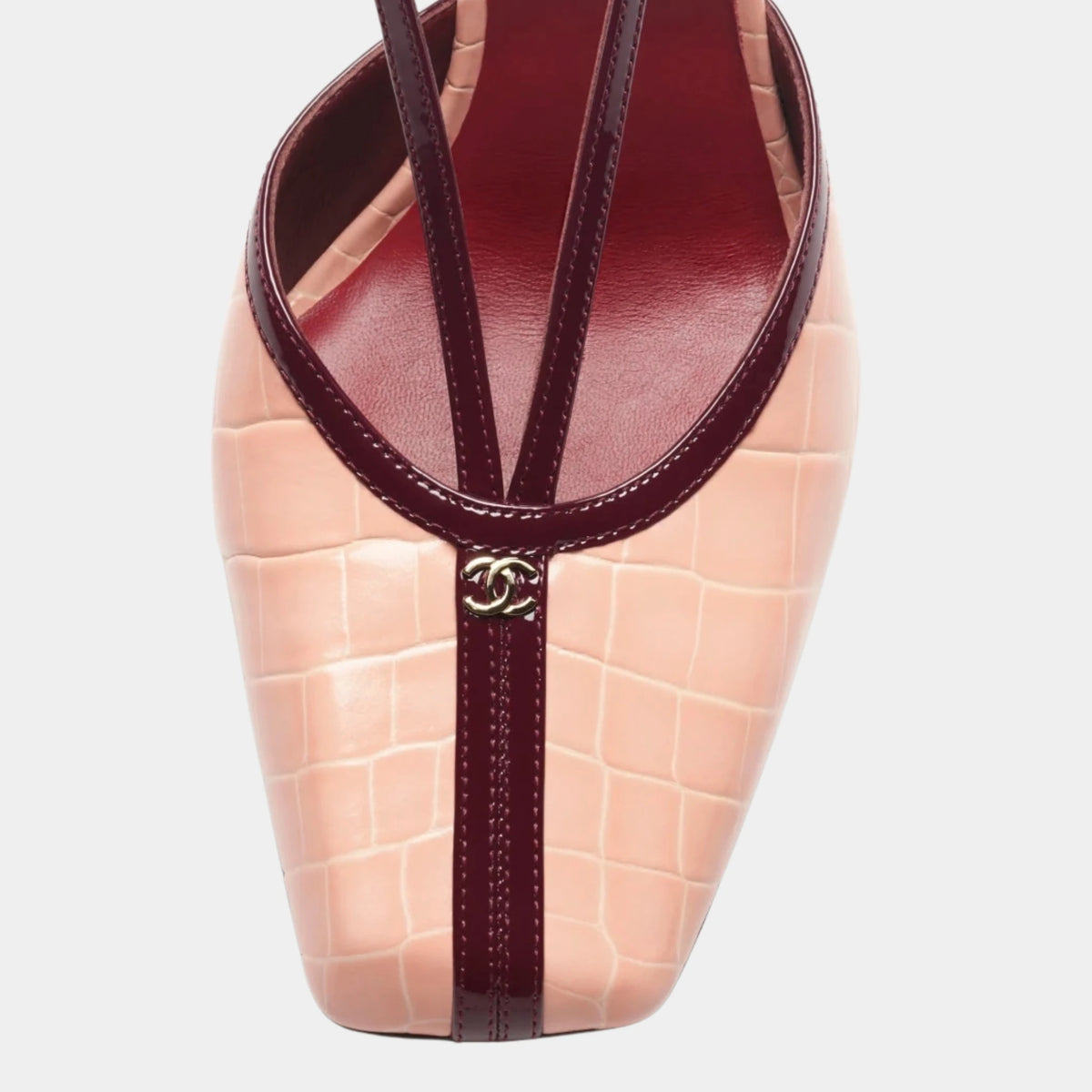 Mary Janes Crocodile Embossed Calfskin & Patent Calfskin Light Pink & Dark Burgundy