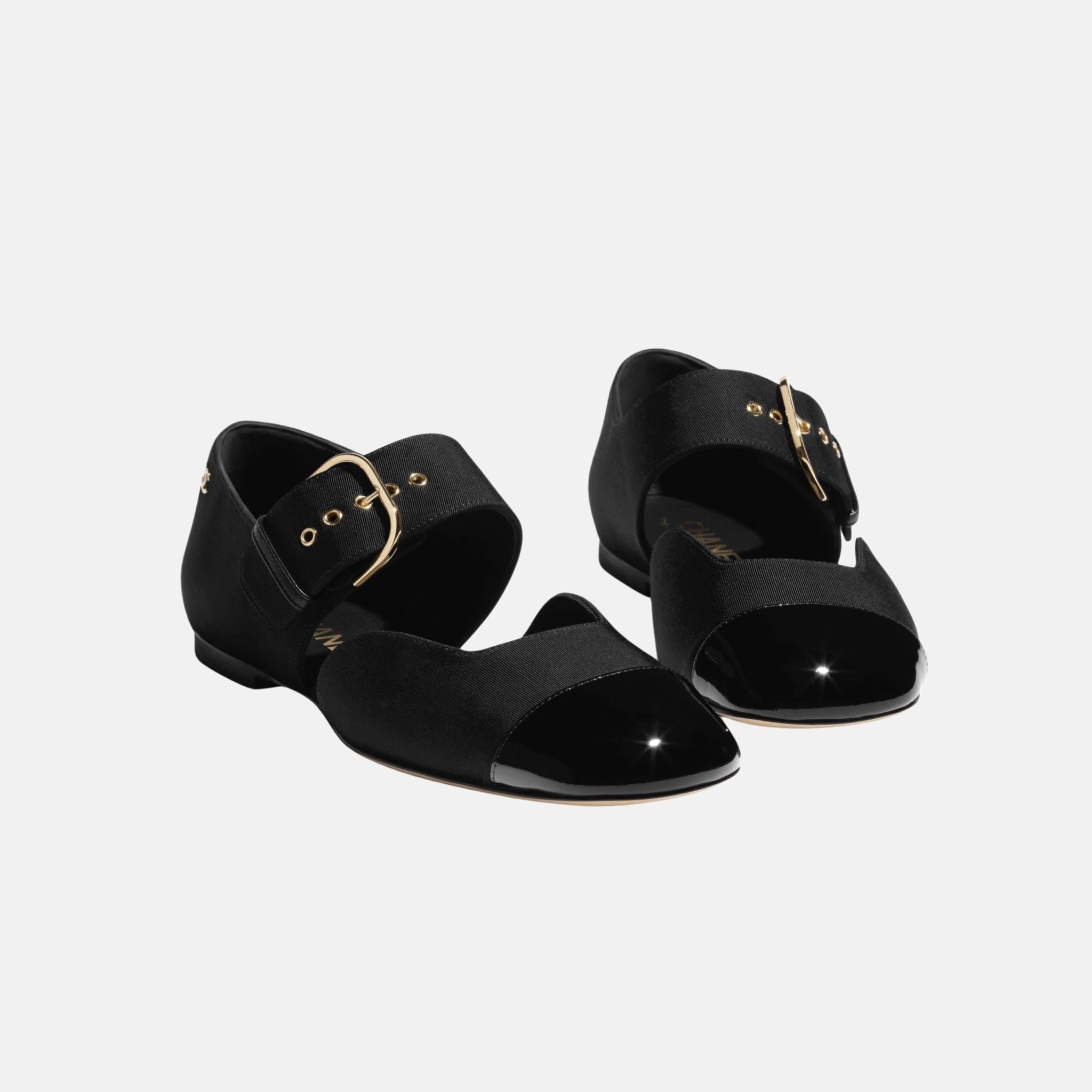 Chanel Mary Janes in Grosgrain and Patent Calfskin, Front