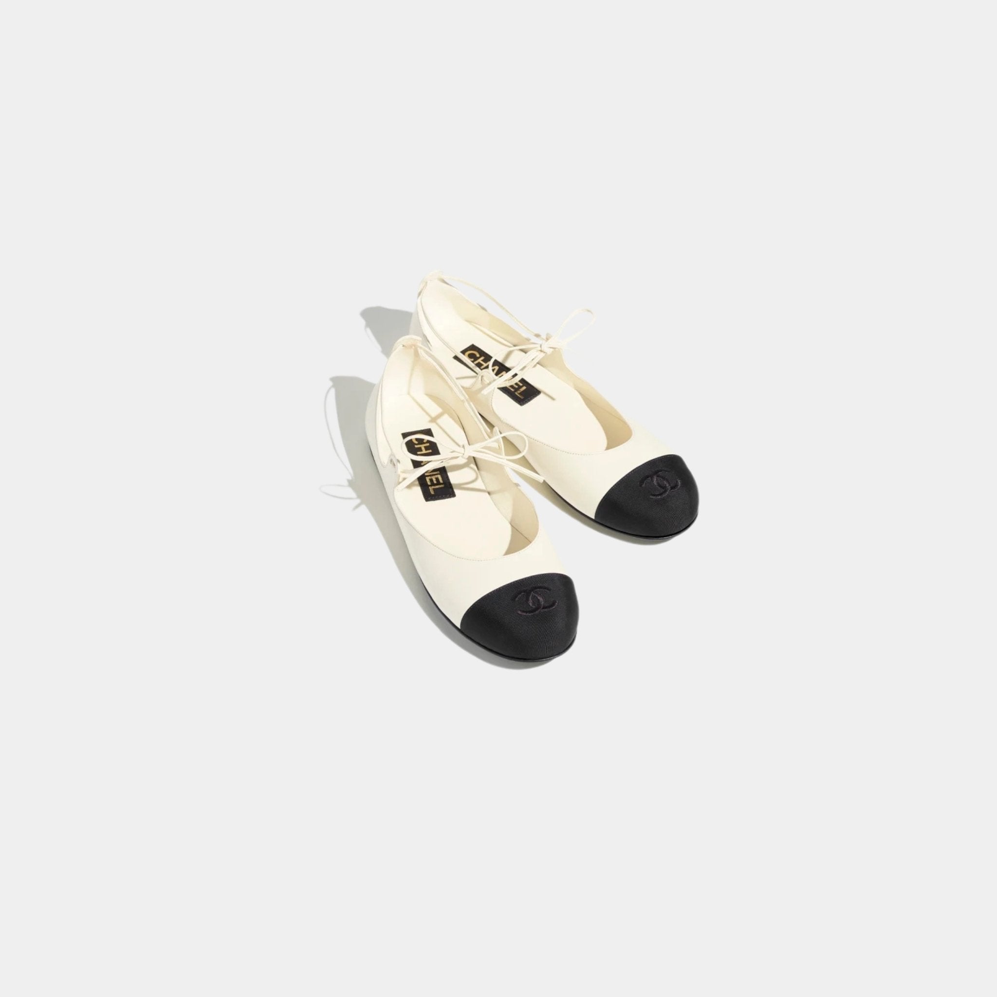 Chanel Mary Janes Lambskin & Grosgrain, Ivory, Front