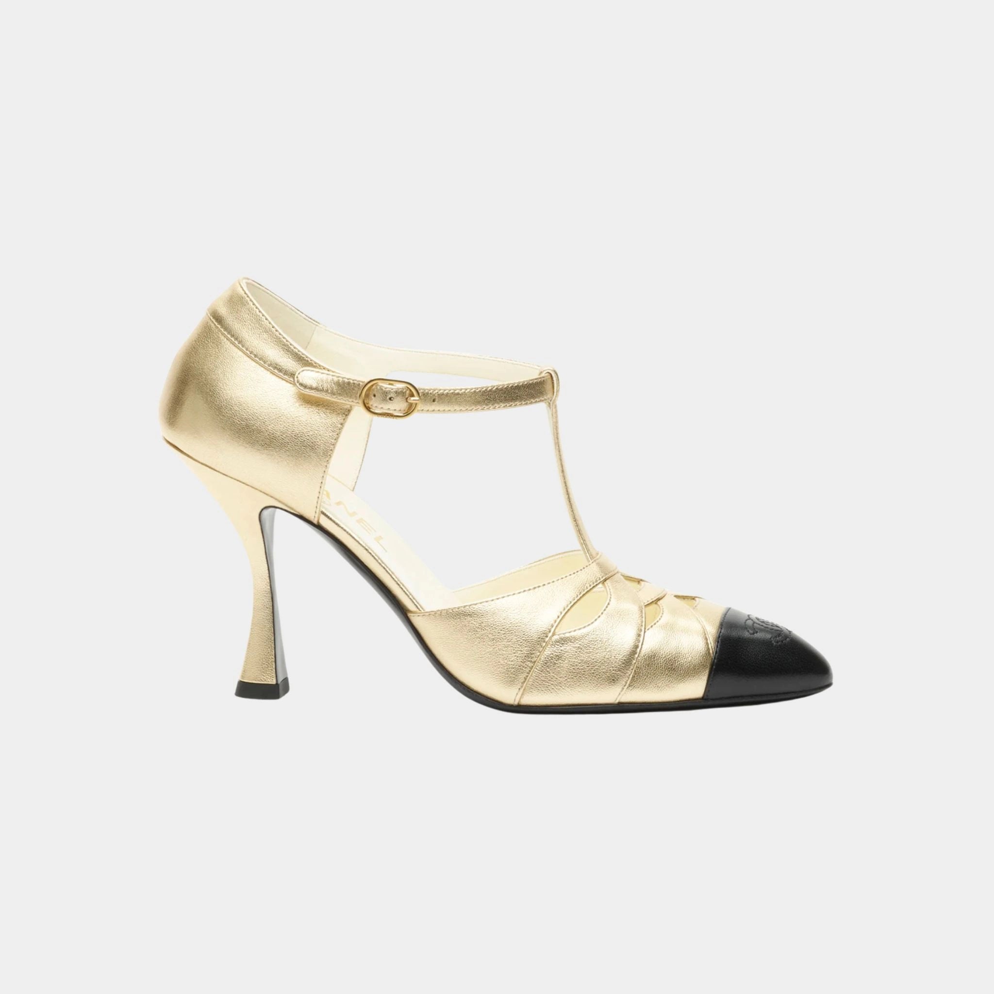 Chanel Mary Janes Laminated Lamb & Lamb Gold & black