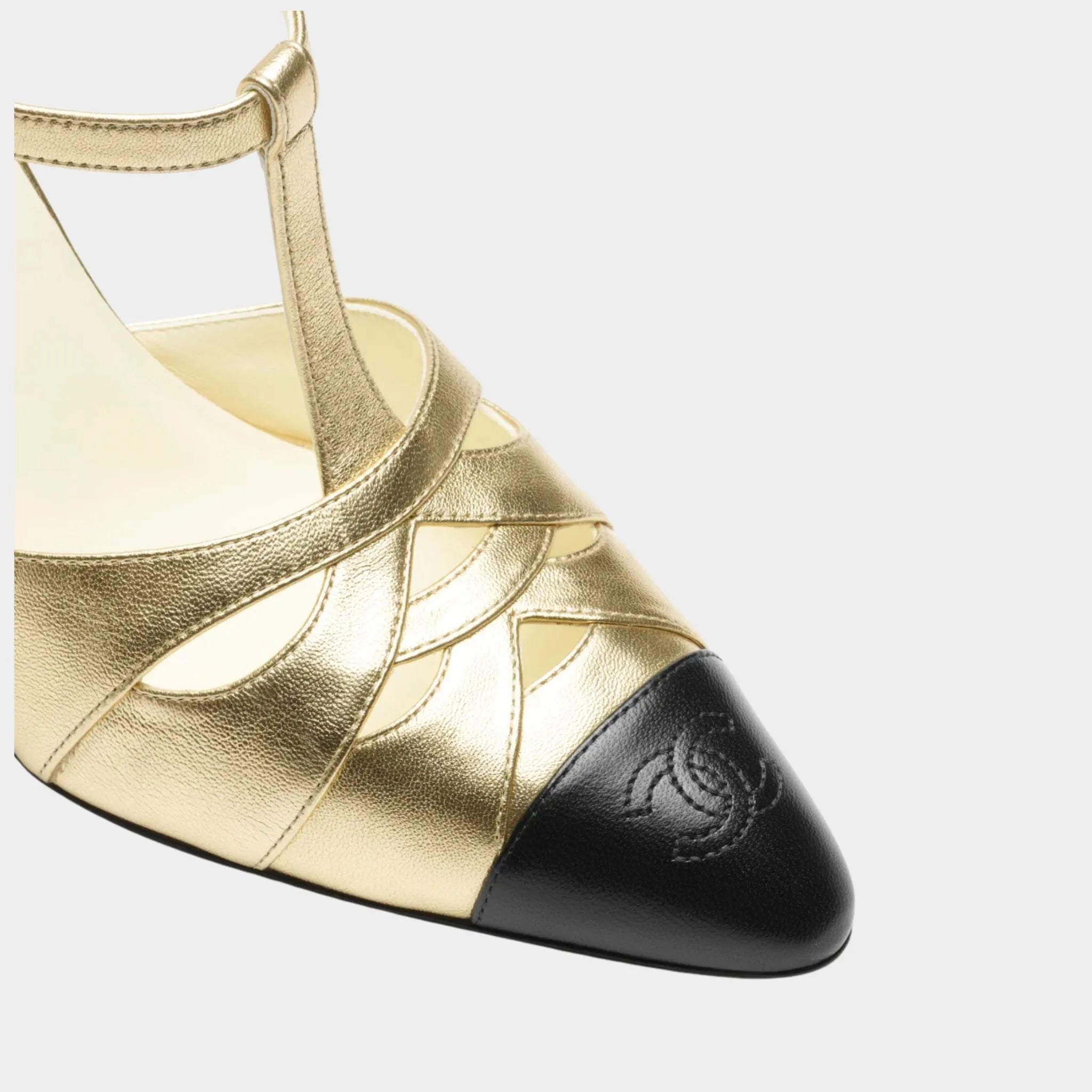Chanel Mary Janes Laminated Lamb & Lamb Gold & black