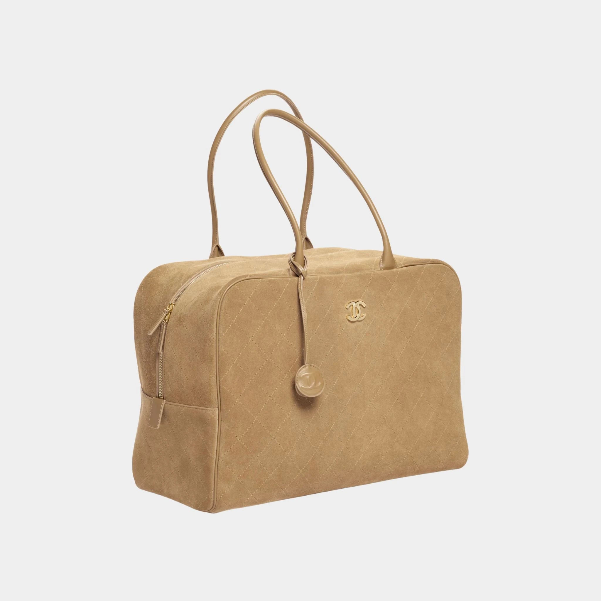Chanel Maxi Bowling Bag Suede Calfskin & gold-tone metal Dark beige, Front