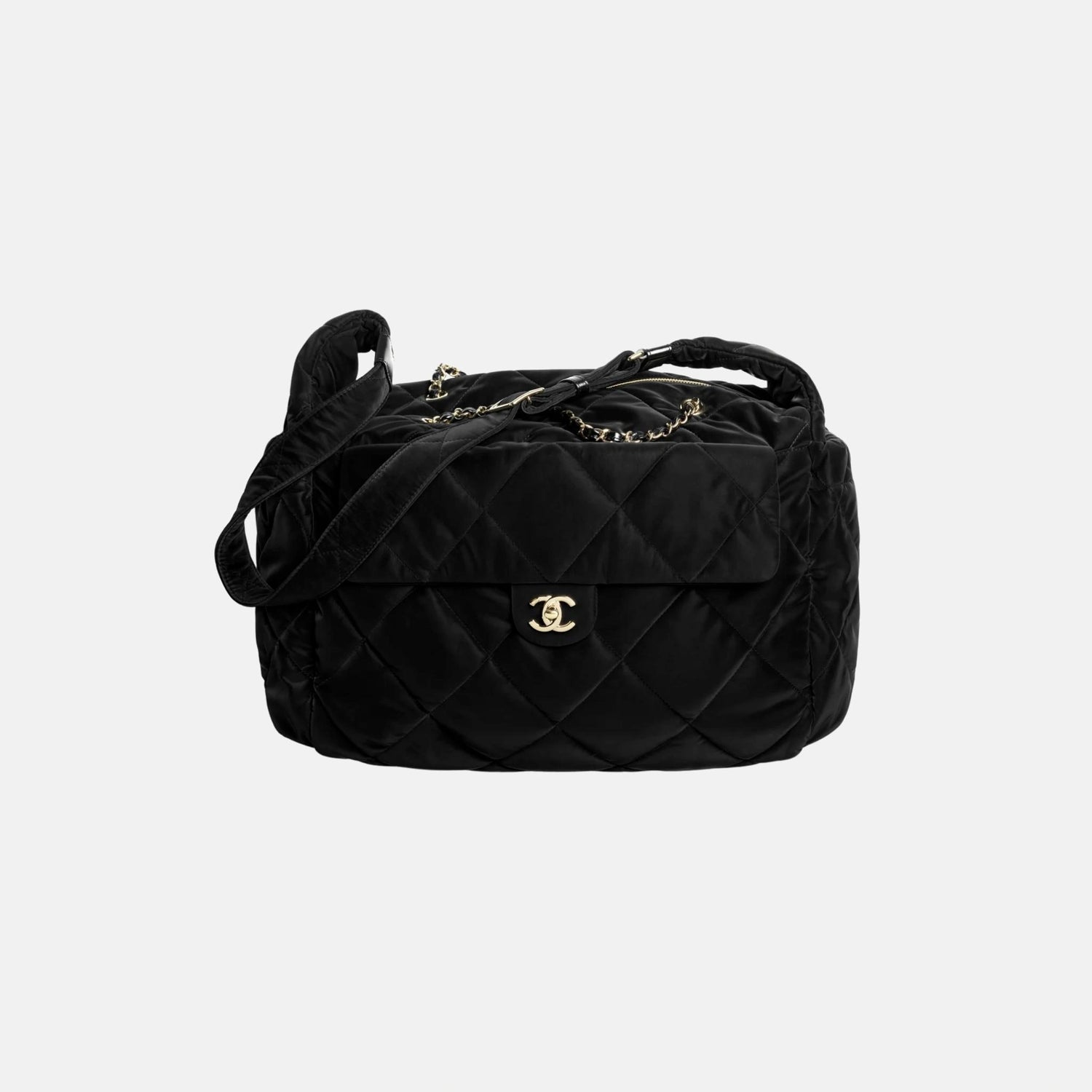 Chanel Maxi Bowling Bag Velvet Effect Nylon Gold Tone Metal, Front