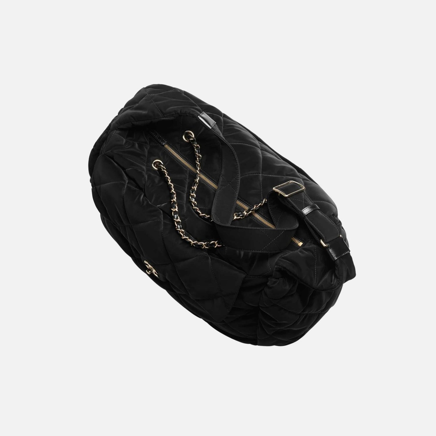 Chanel Maxi Bowling Bag Velvet Effect Nylon Gold Tone Metal, Top