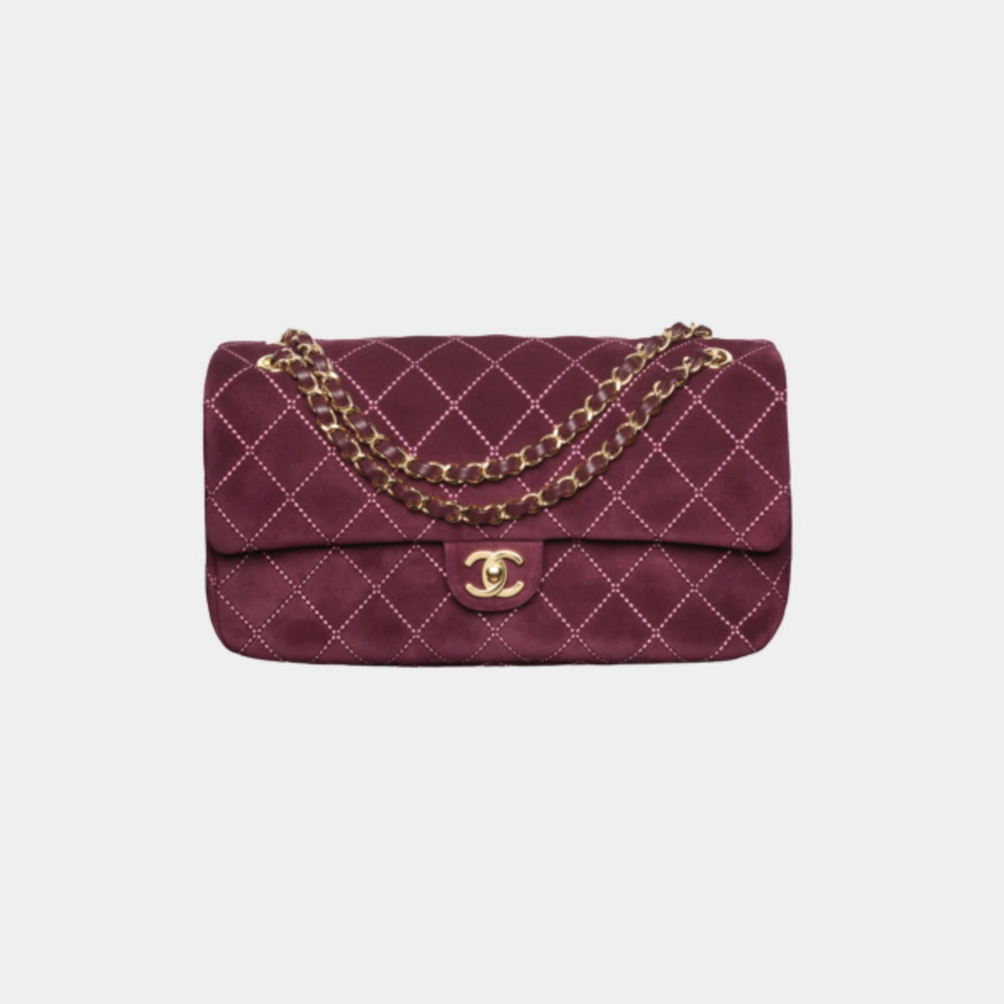 Chanel Maxi Flap Bag Suede Calfskin & Gold Metal, Burgundy