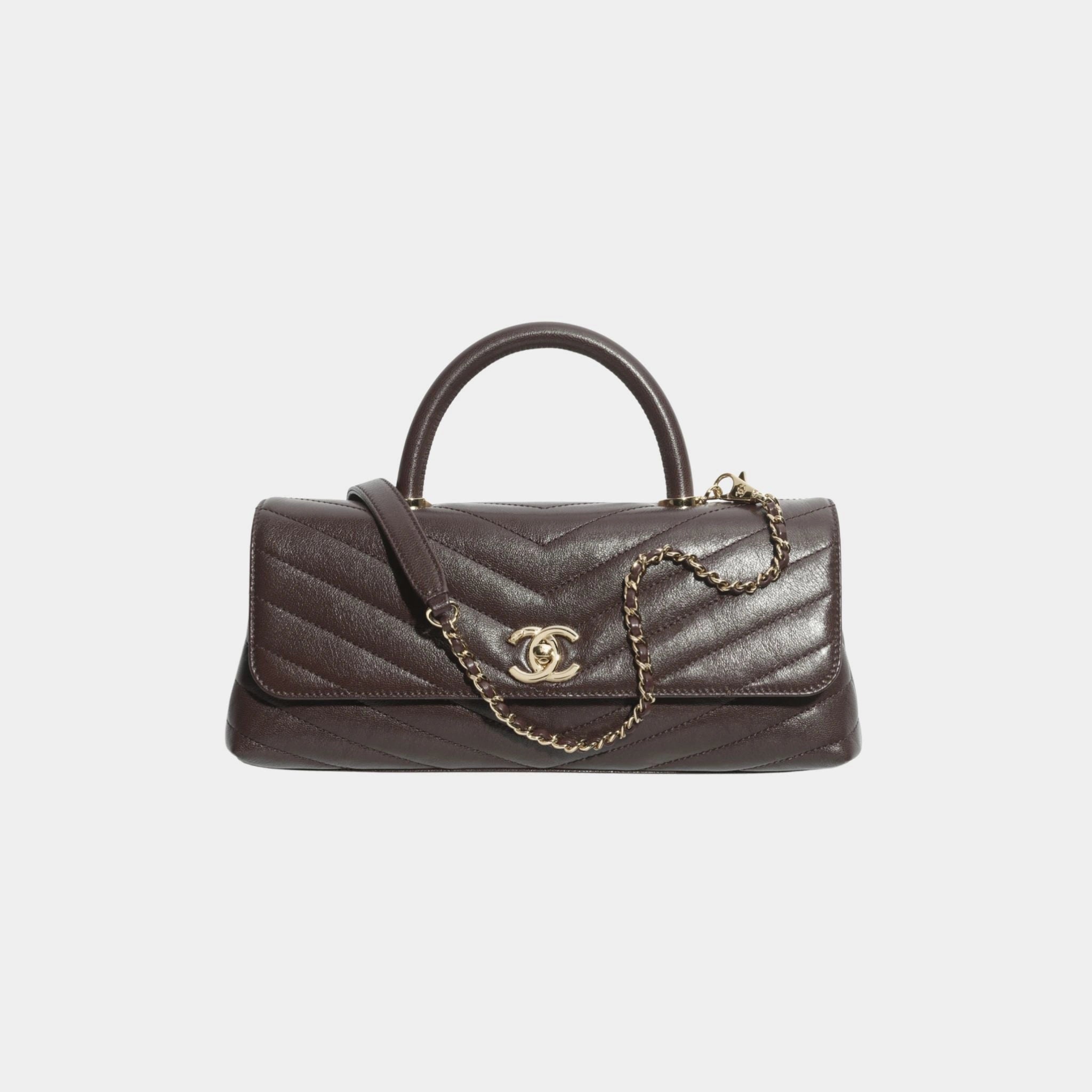 Chanel Maxi Flap Bag With Top Handle Leather & Gold tone Metal