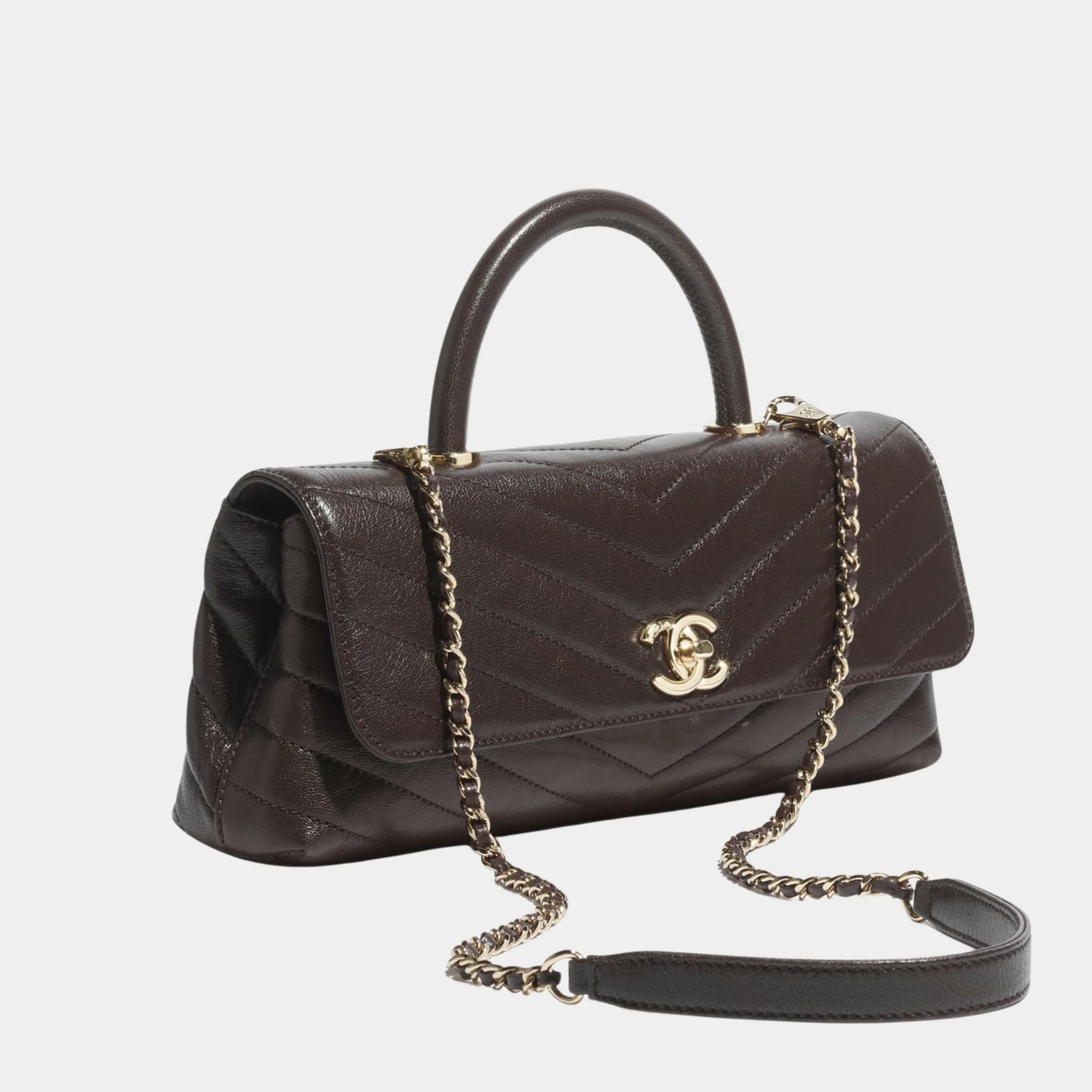Chanel Maxi Flap Bag With Top Handle Leather & Gold tone Metal, Side