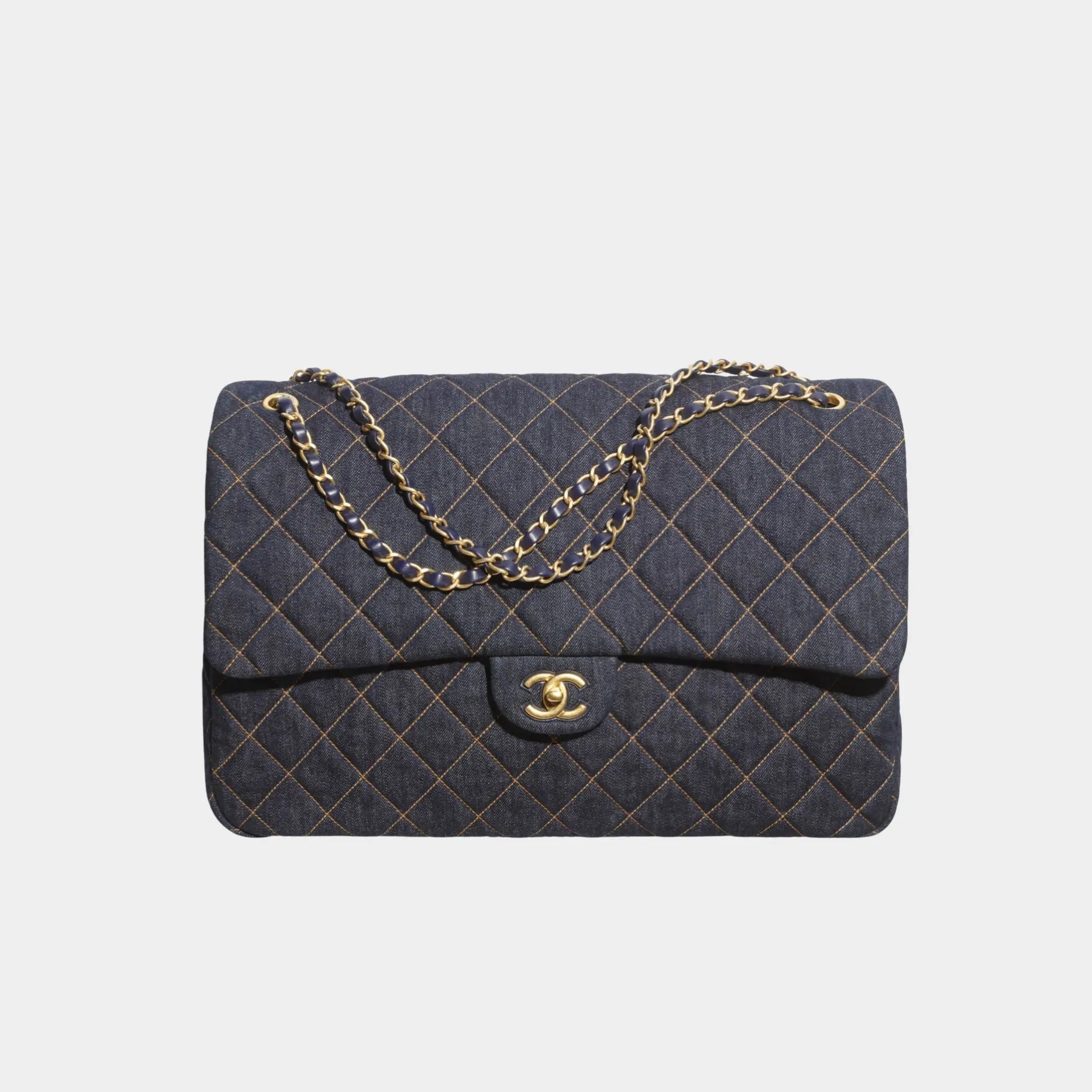 Chanel Maxi FlapBag Demin & Gold tone Metal, Front