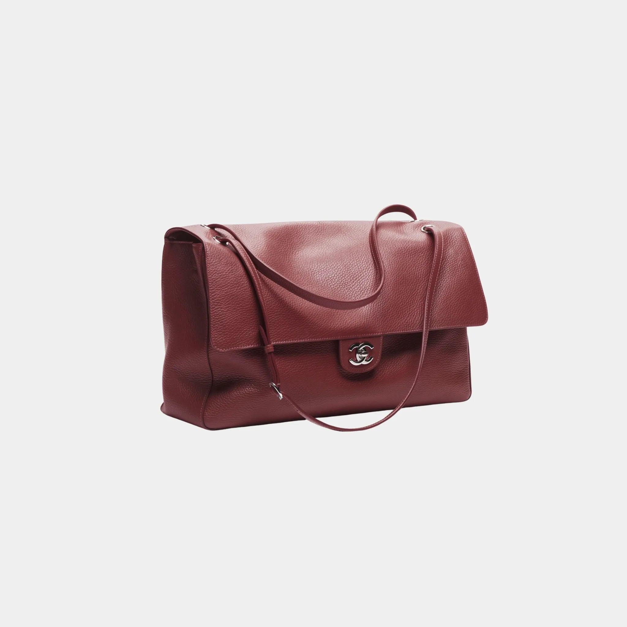 Chanel Maxi Flapbag in Grained Calfskin & Silver Metal, Dark Burgundy, Side