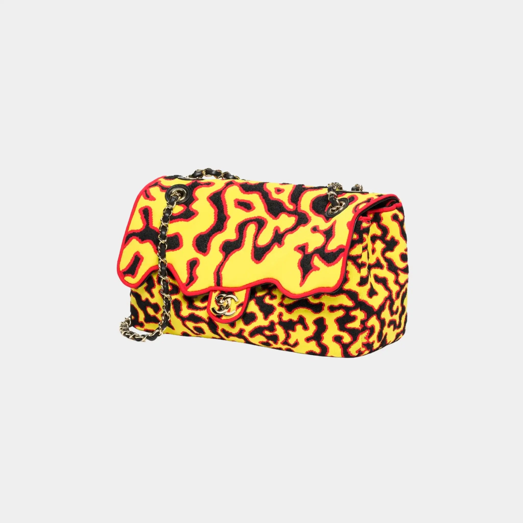 Chanel Maxi Flapbag Mixed Fibers & Gold-Tone Metal Yellow Black & Red, Side